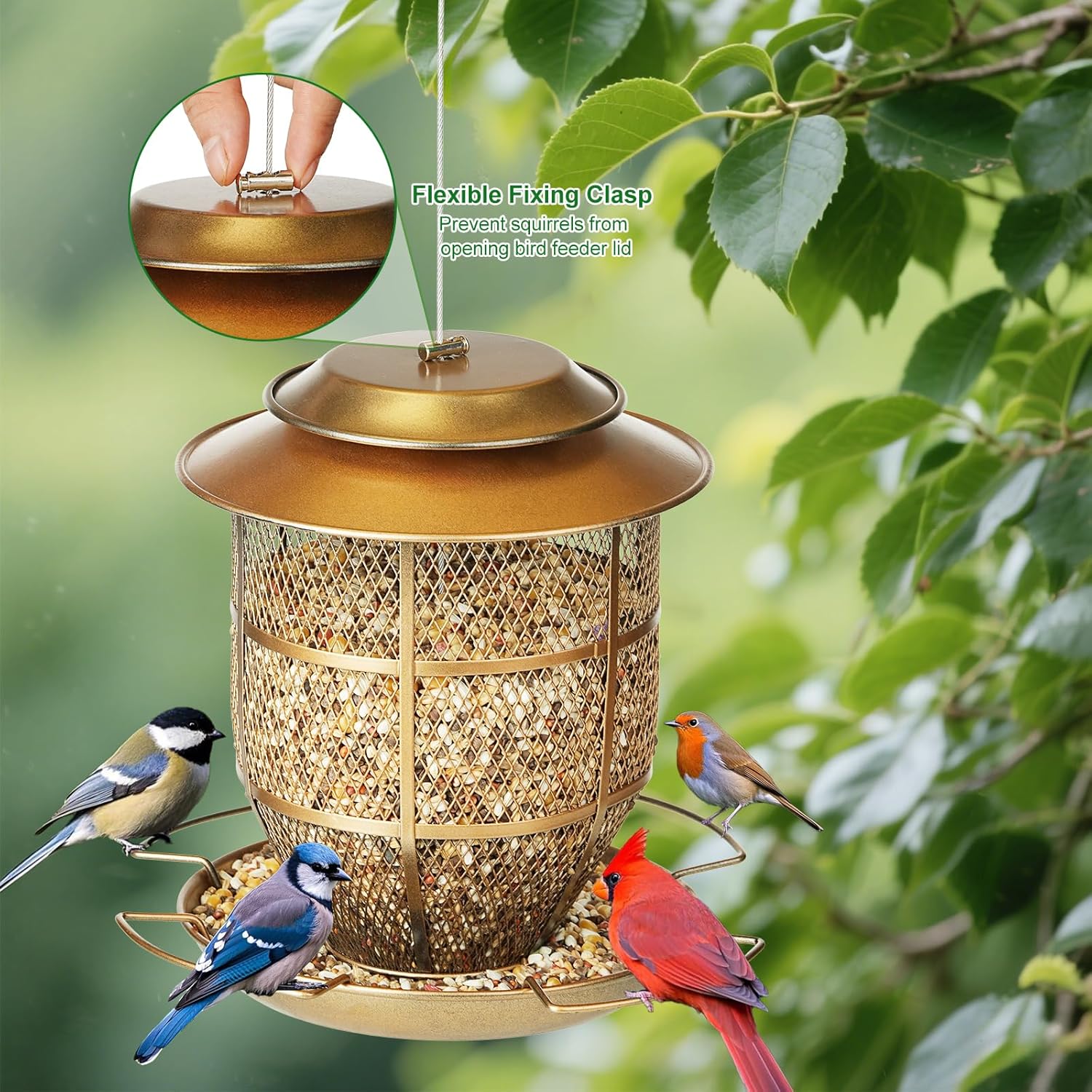 Detalle de IWTTWY Outdoor Funnel Bird Feeder — Heavy-Duty Metal, 3 lb Capacity