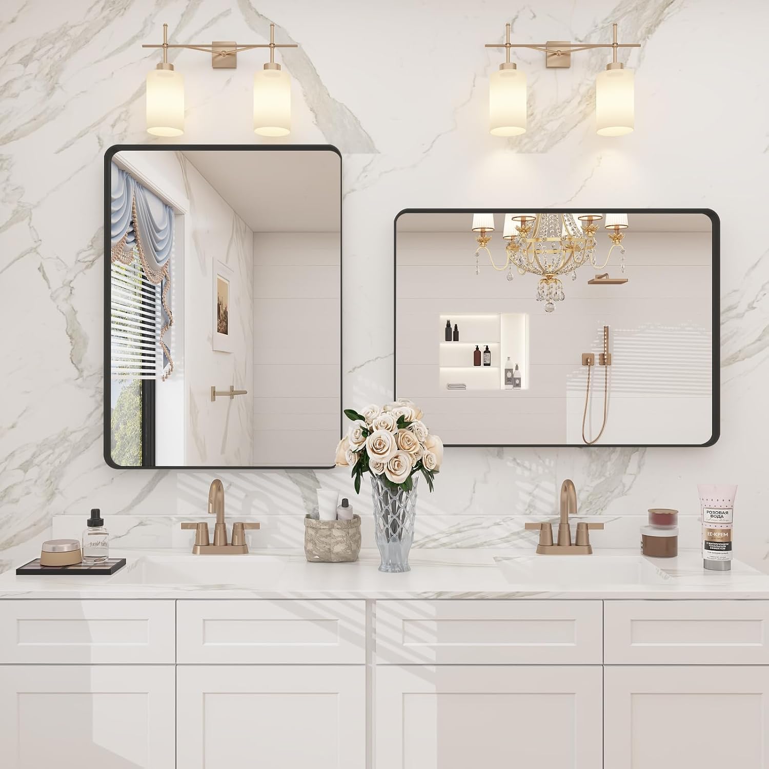 Detalle de CHARMOR 24x30 Inch Black Metal Framed Bathroom Mirror