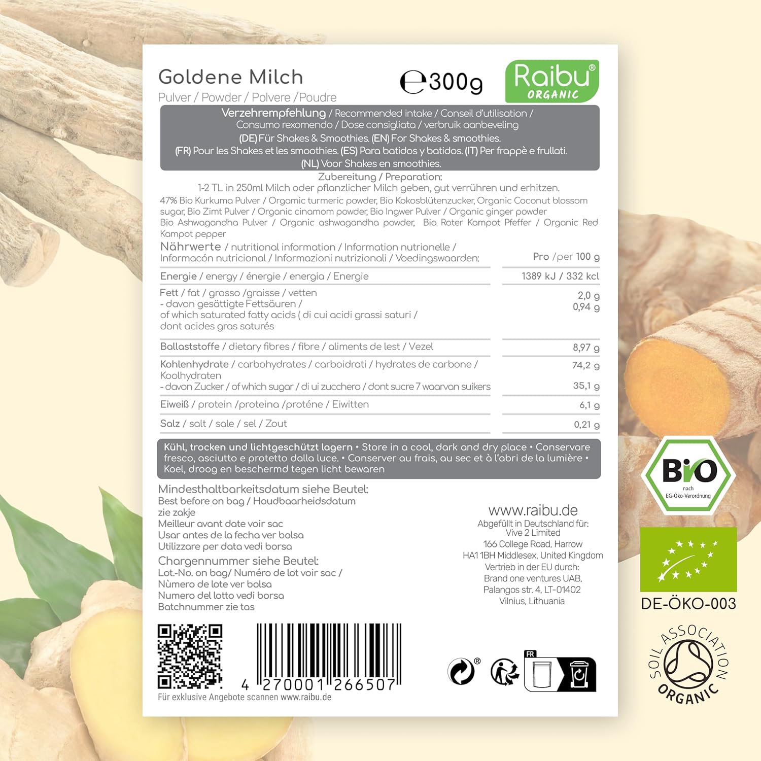 Thumbnail 1 de Raibu Goldene Milch Pulver BIO 500g