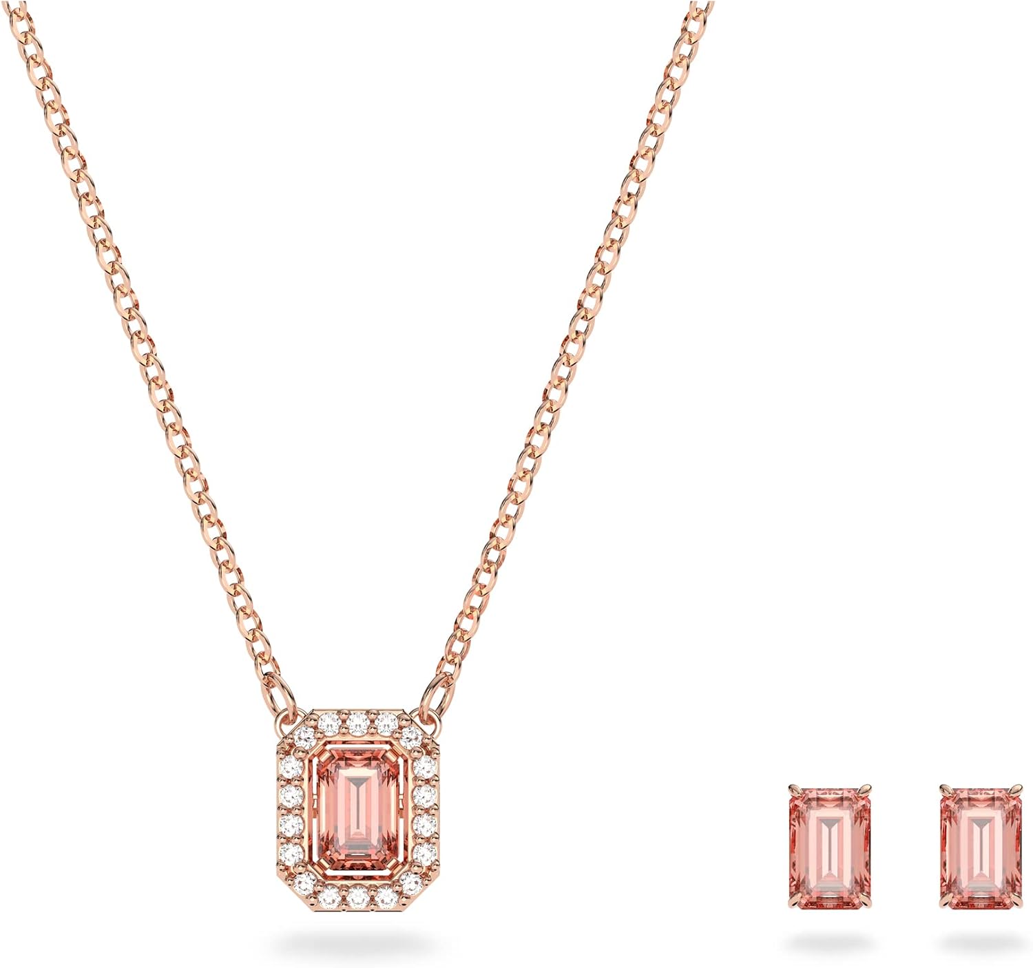 Detalle de Swarovski Una Kollektion Set – Rhodiniert, blaue Kristalle, 38 cm Halskette + 1 cm Ohrringe
