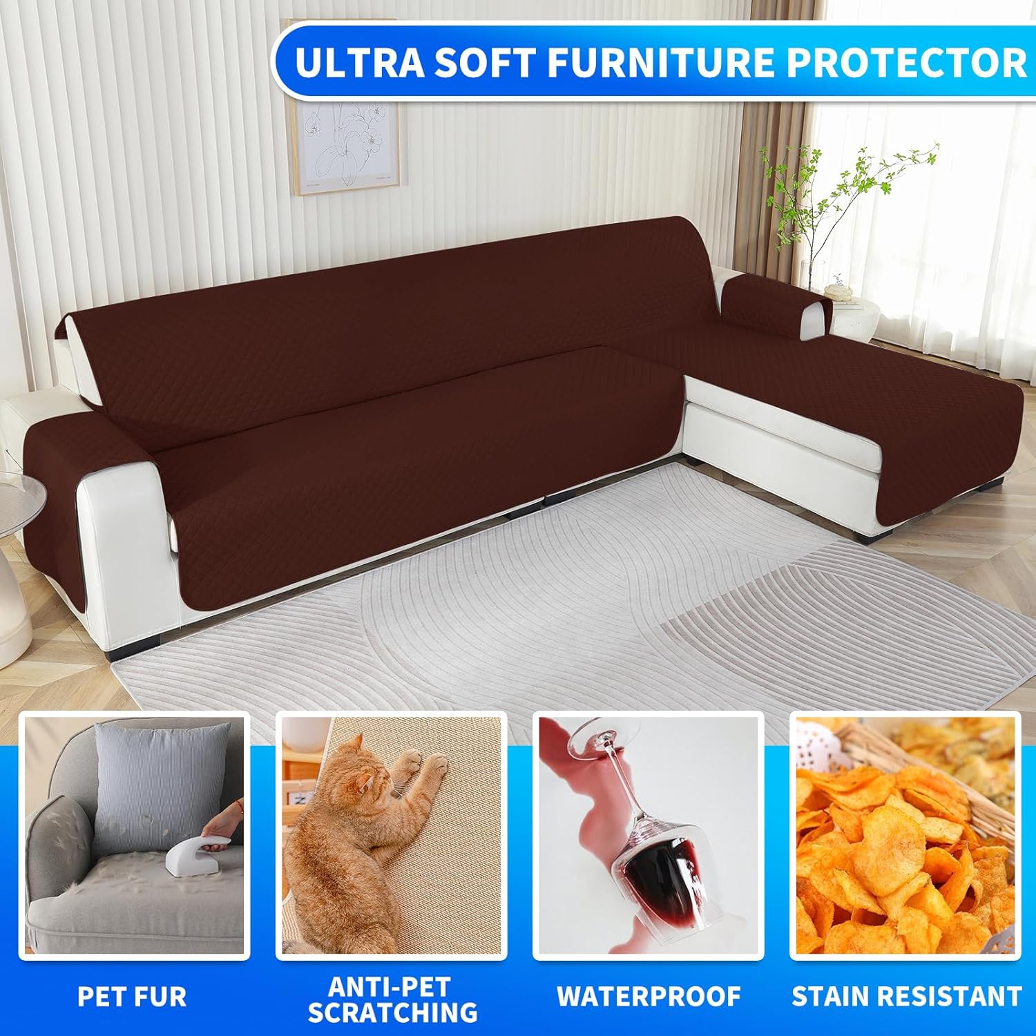 Thumbnail 6 de CYCMACO Impermeabile Copridivano 2 Posti con Penisola – Chaise Longue Angolare, Universale, Café