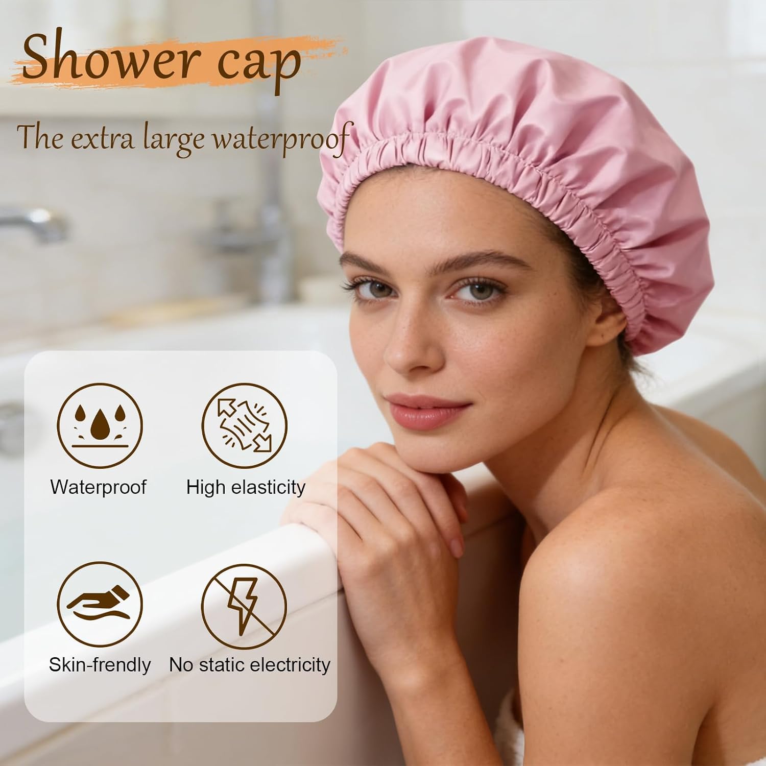 Thumbnail 1 de Doitory Satin Lined Shower Cap for Women – Reusable Waterproof Hair Cap (Large, Pink)