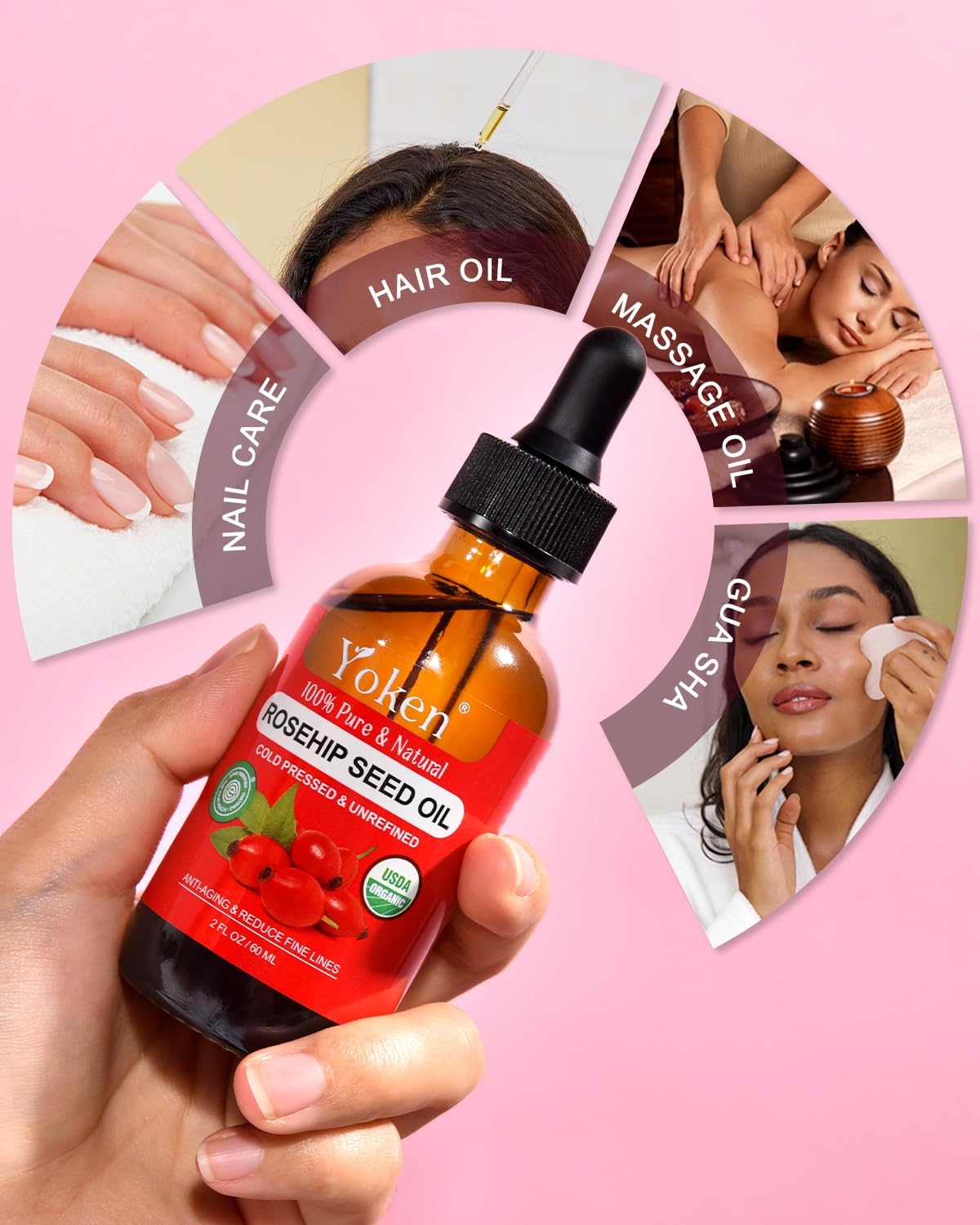 Thumbnail 4 de Yoken Organic Rosehip Seed Oil (100% Pure, Cold-Pressed, Unrefined) for Face, Skin, Hair & Nails — 2 fl oz