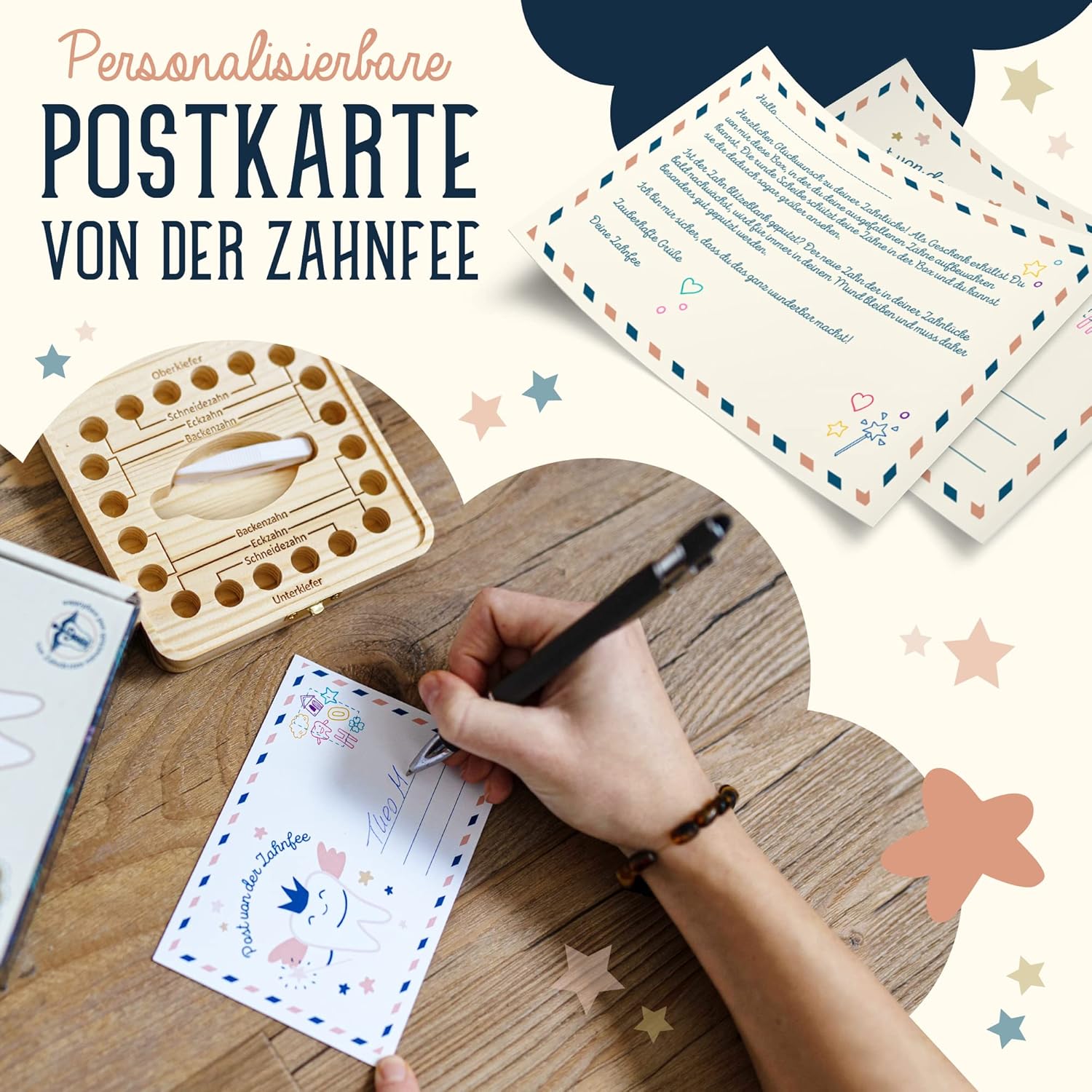 Thumbnail 4 de Madlino Zahndose „Milchzähne“ für Mädchen & Jungen inkl. Zahnfee-Brief & Lupe – personalisiert aus Holz