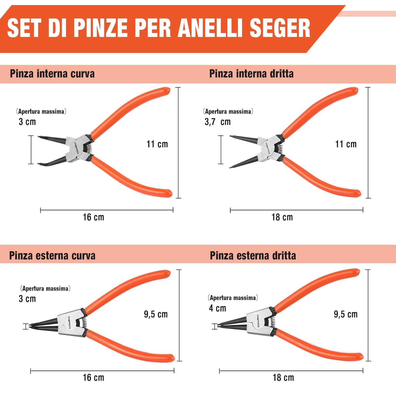 Thumbnail 6 de ValueMax set di 4 pinze per anelli di sicurezza con borsa portatile da 165 mm e 180 mm