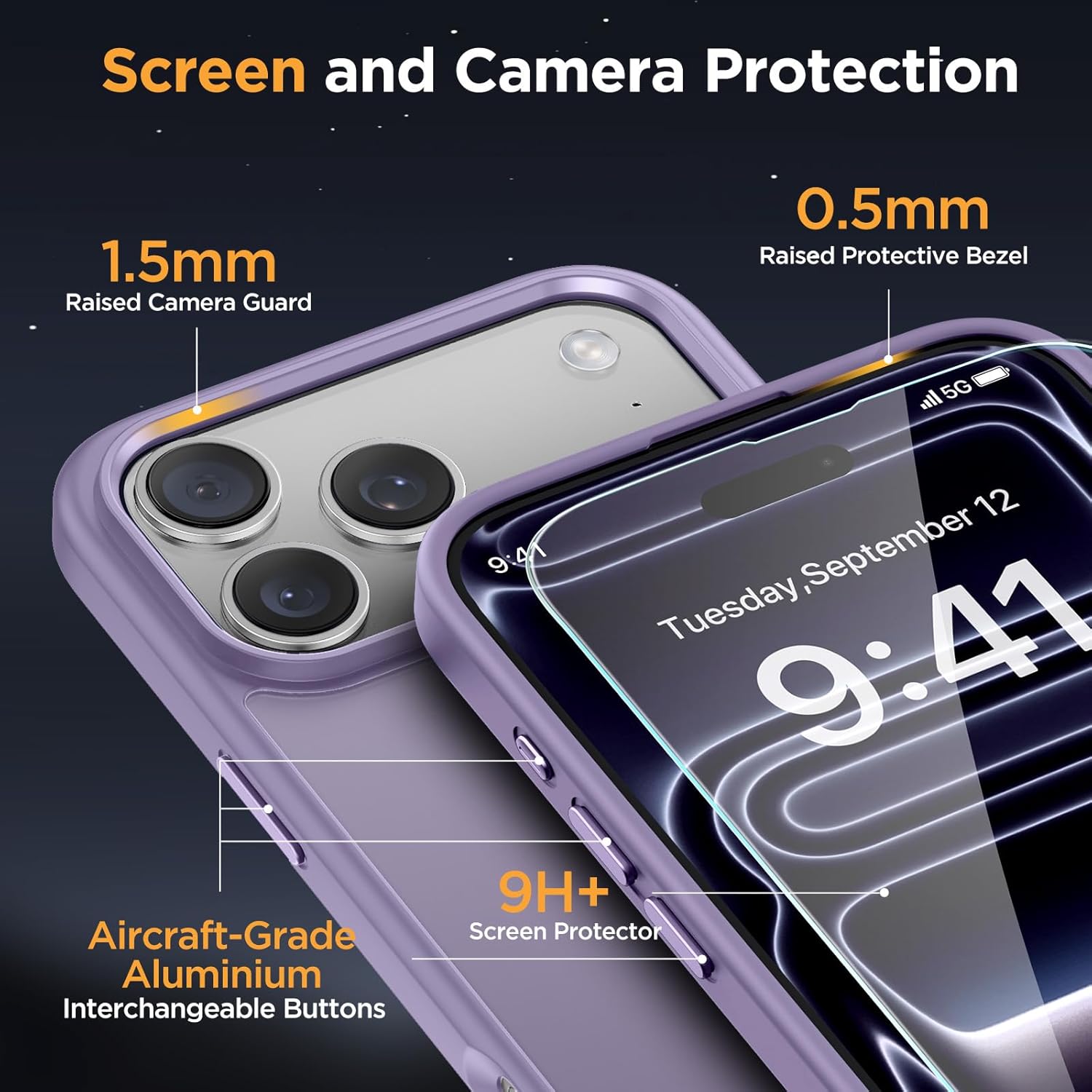 Thumbnail 4 de Miracase Magnetic for iPhone 17 Pro Max Case with Screen Protector (MagSafe Compatible) – Purple