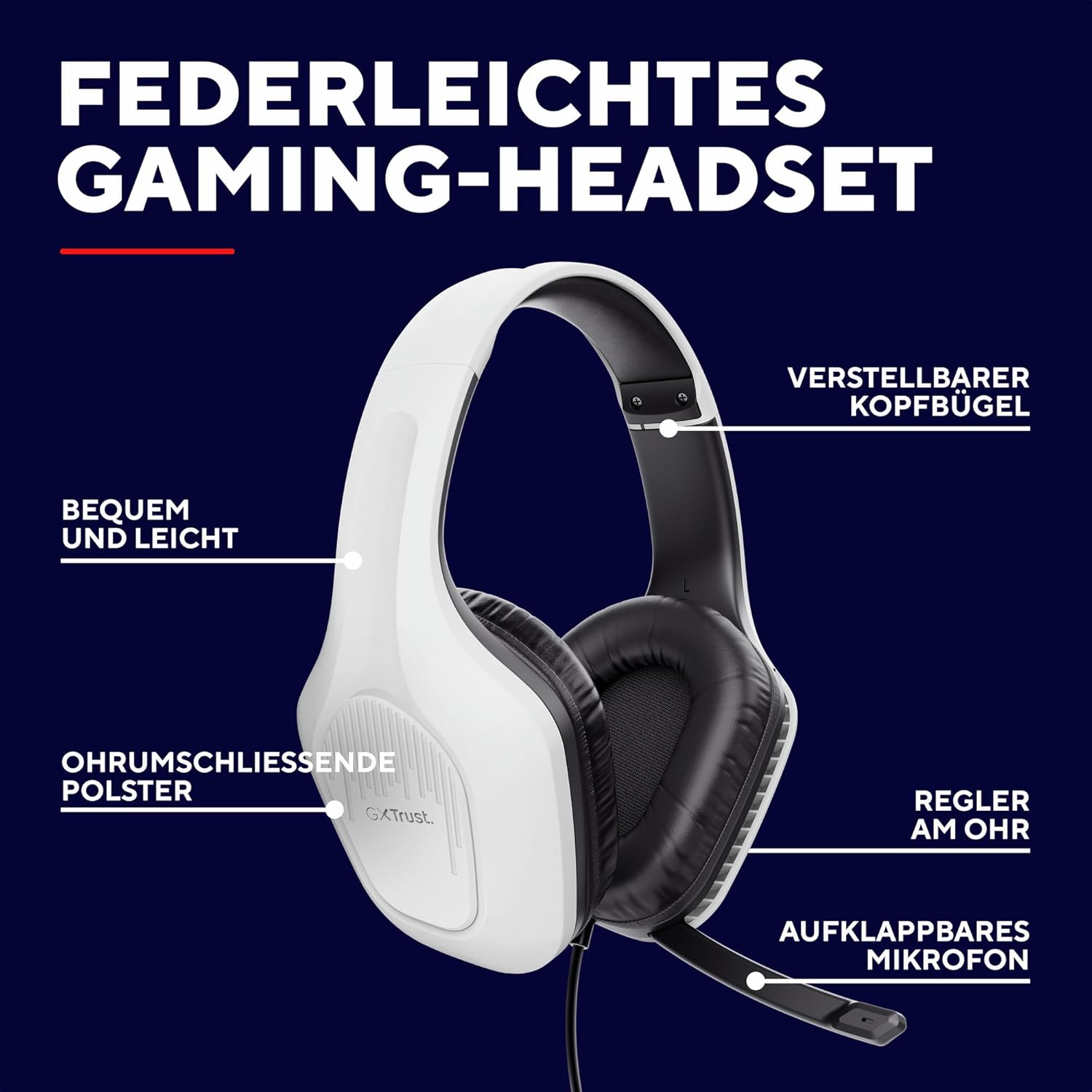 Thumbnail 1 de Trust Gaming GXT 418W Rayne – Leichtes, kabelgebundenes Gaming-Headset mit 50-mm-Treibern