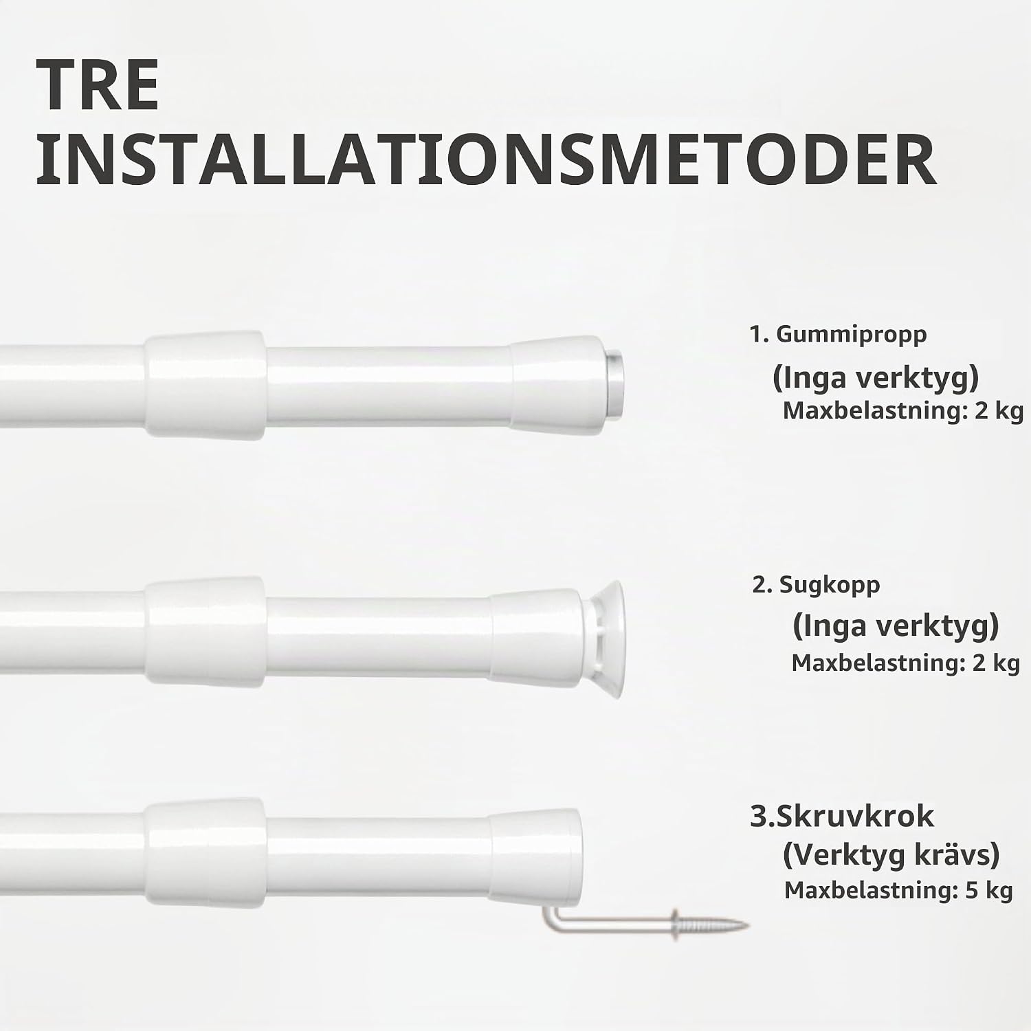 Detalle 1 de GDEVKHN tryckgardinstänger, utdragbara 55–86 cm, svart metall, 2-pack