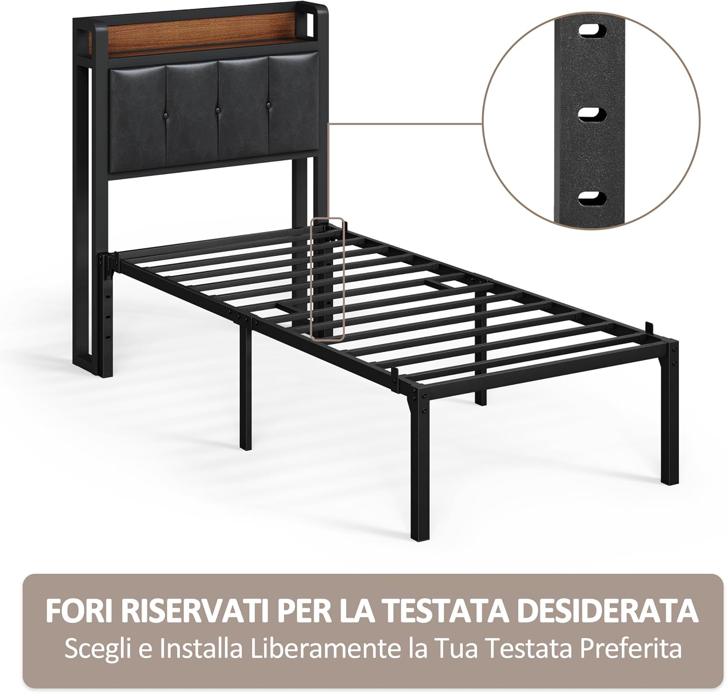 Thumbnail 6 de Yaheetech rete letto singolo in metallo 90 × 190 cm, 41,5 cm di altezza, 12 doghe e 6 gambe