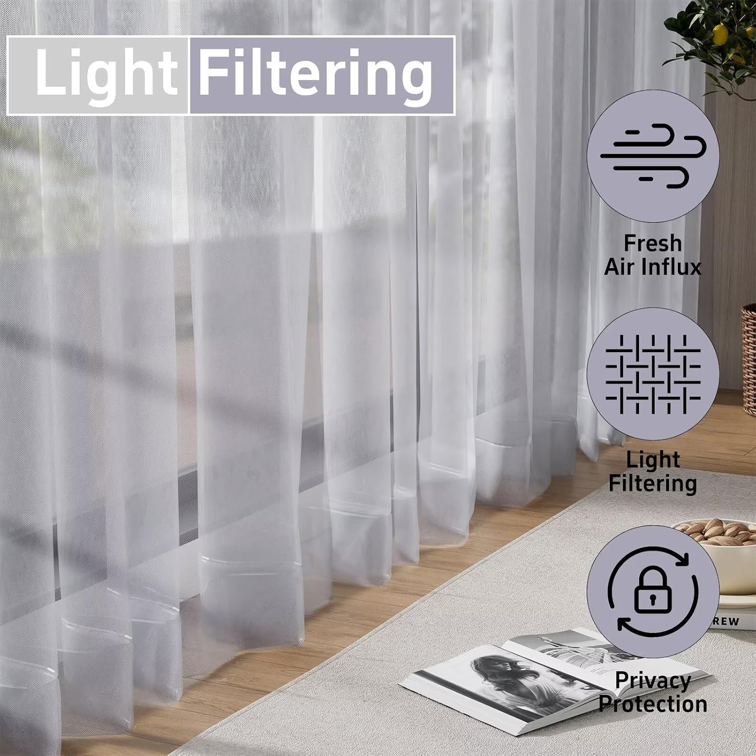 Thumbnail 3 de Pacok Darkgray Voile Curtains