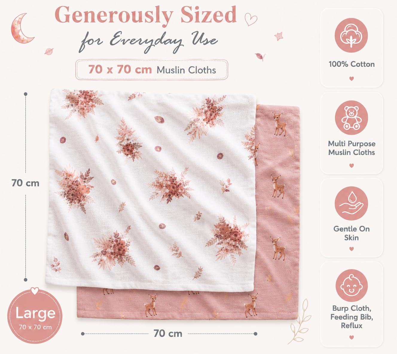 Thumbnail 5 de Lex Collection Large Muslin Cloths 70 x 70 cm 🧣