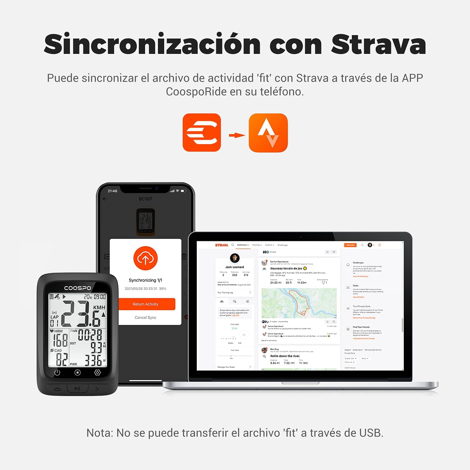 Thumbnail 3 de COOSPO Bike Computer GPS Wireless (BC107) with ANT+ sensors, Bluetooth and 2.4in auto backlight LCD