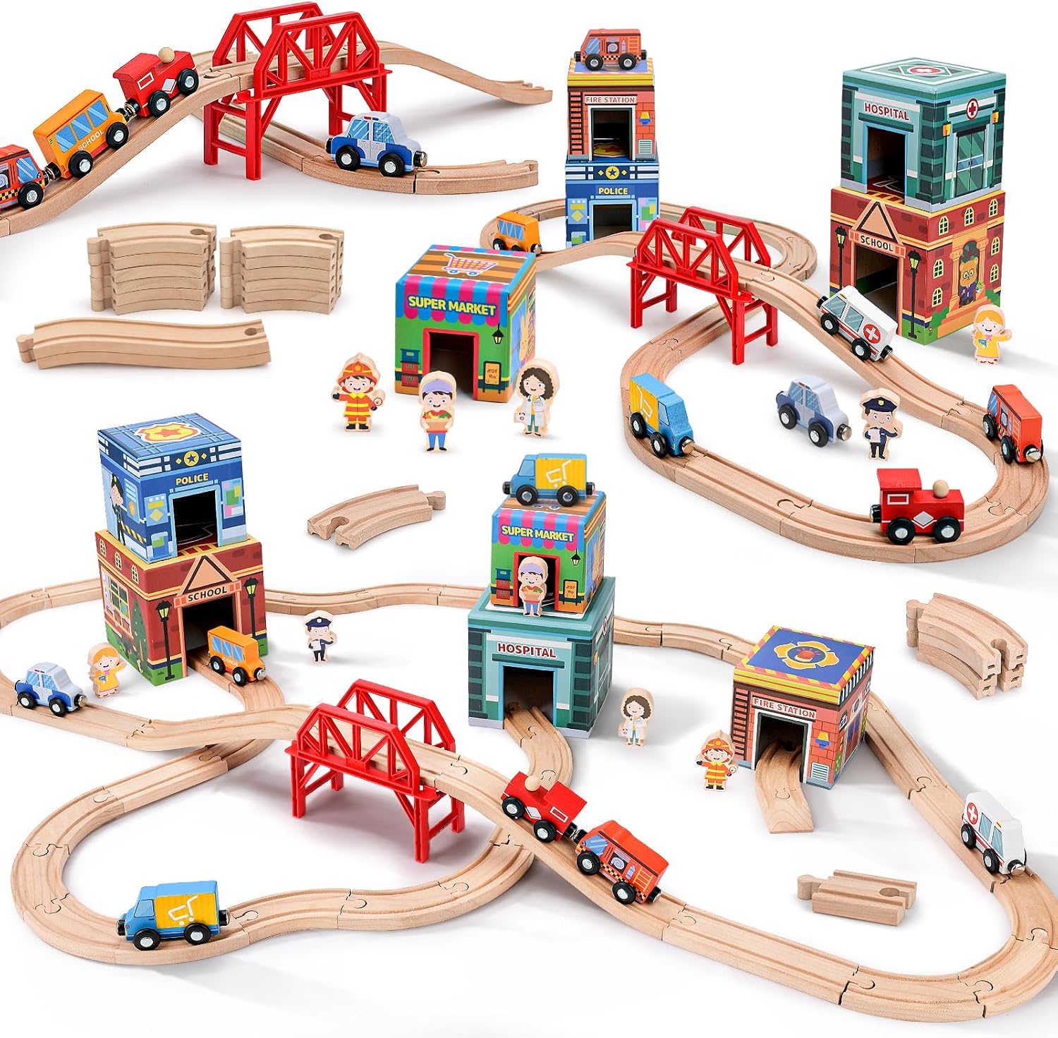 Detalle de Wooden Train Set with 23 Tracks