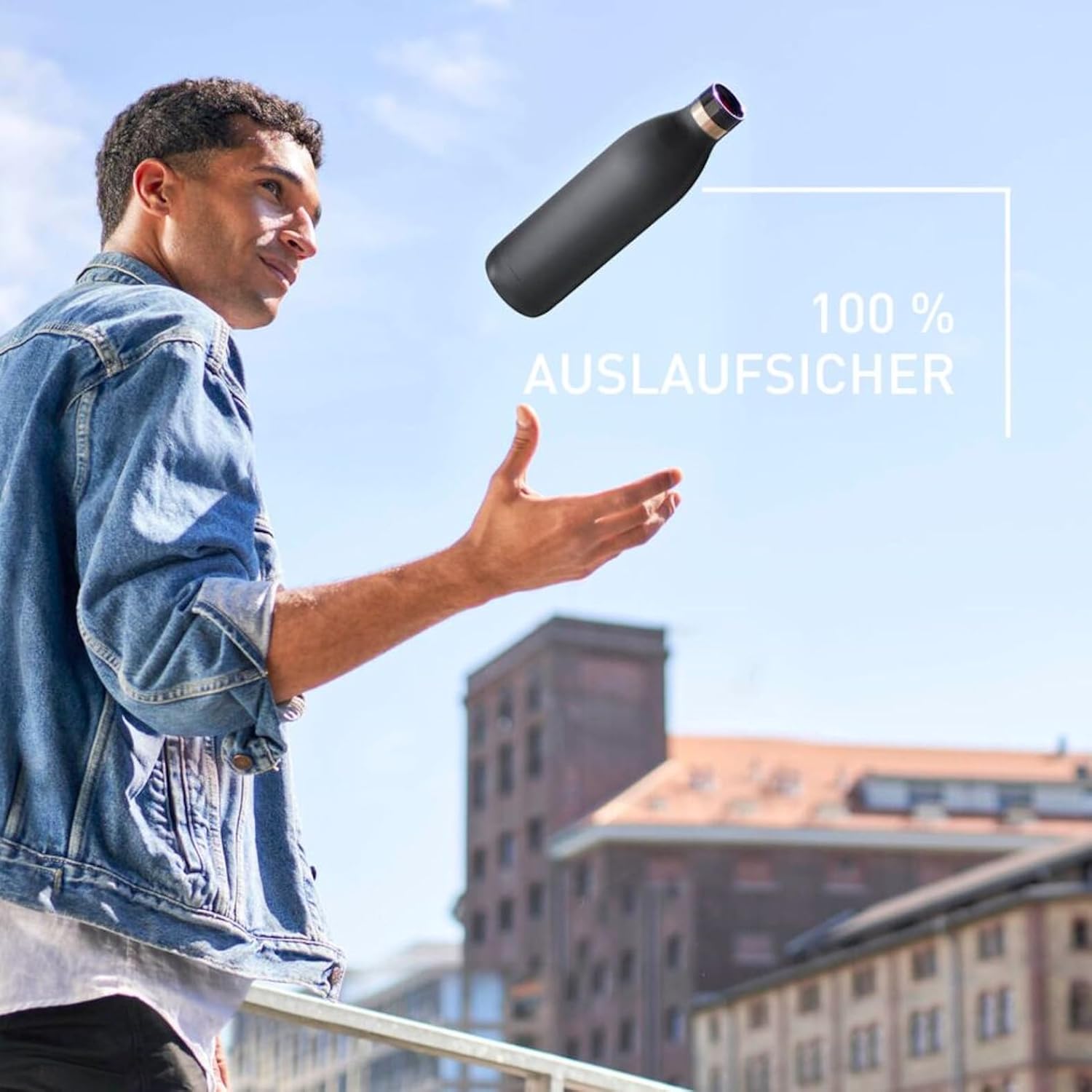 Thumbnail 1 de Emsa Bludrop Isolier-Trinkflasche 1 Liter – 100% dicht, Quick-Press-Verschluss, 360° Trinkgenuss, Edelstahl, Schwarz