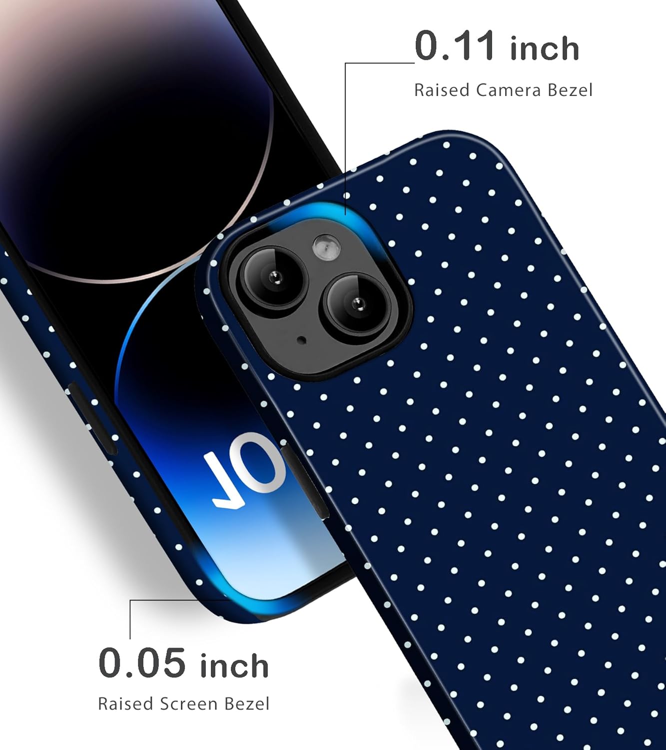 Thumbnail 3 de Amzfield iPhone 15 Dual-Layer Case (Navy Polka Dot Retro) – Hybrid Protection