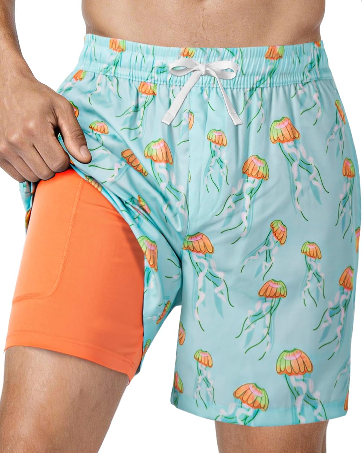 Detalle de FreSprtti Men's 2-in-1 Swim Trunks: Quick-Dry Board Shorts with Secure Inner Liner Pocket
