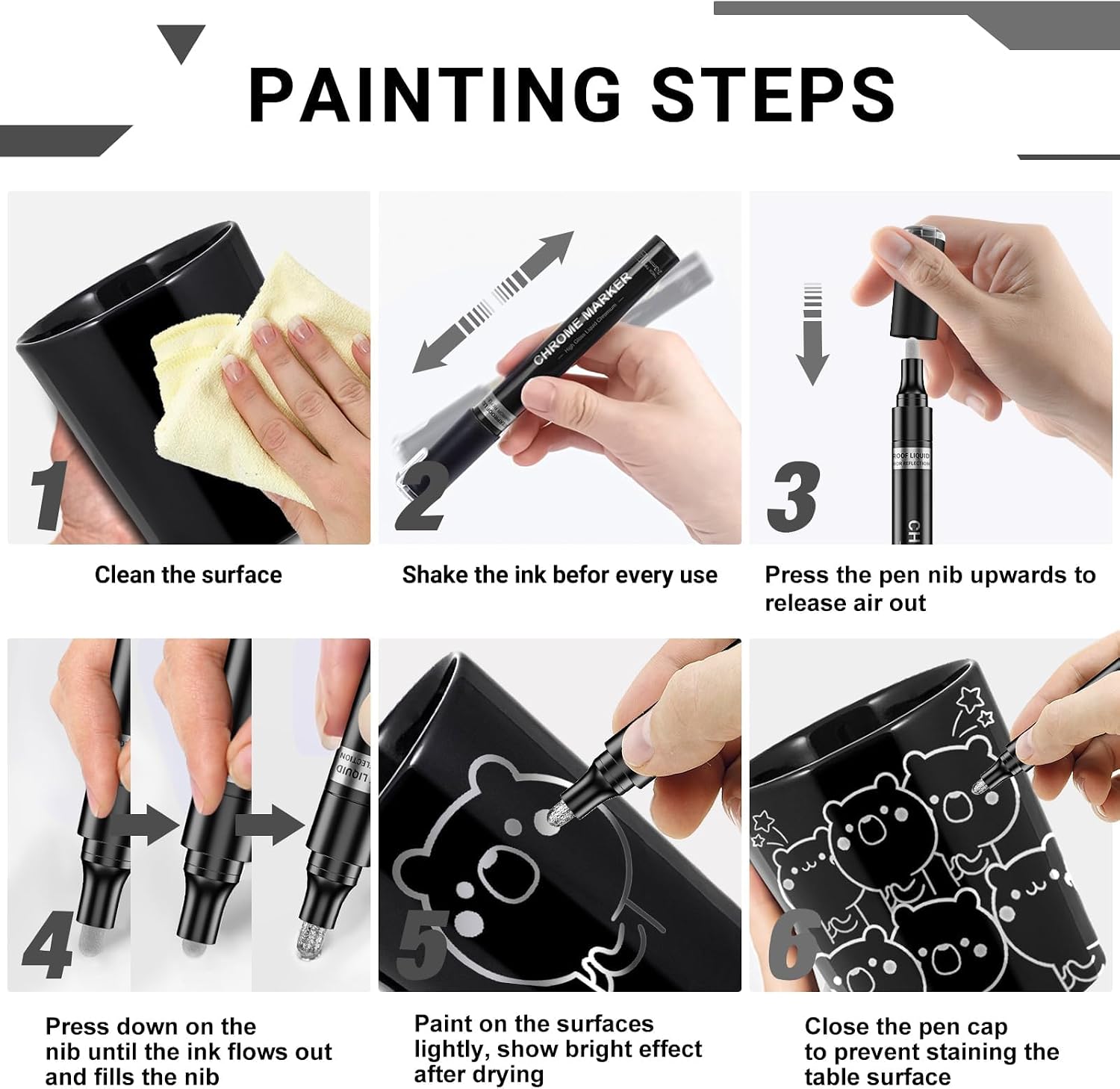 Thumbnail 6 de San Jeirie 3Pcs Golden Flüssigkeit Spiegel Chrom Marker – Permanent Chrom Paint Stifte Set (Silver)