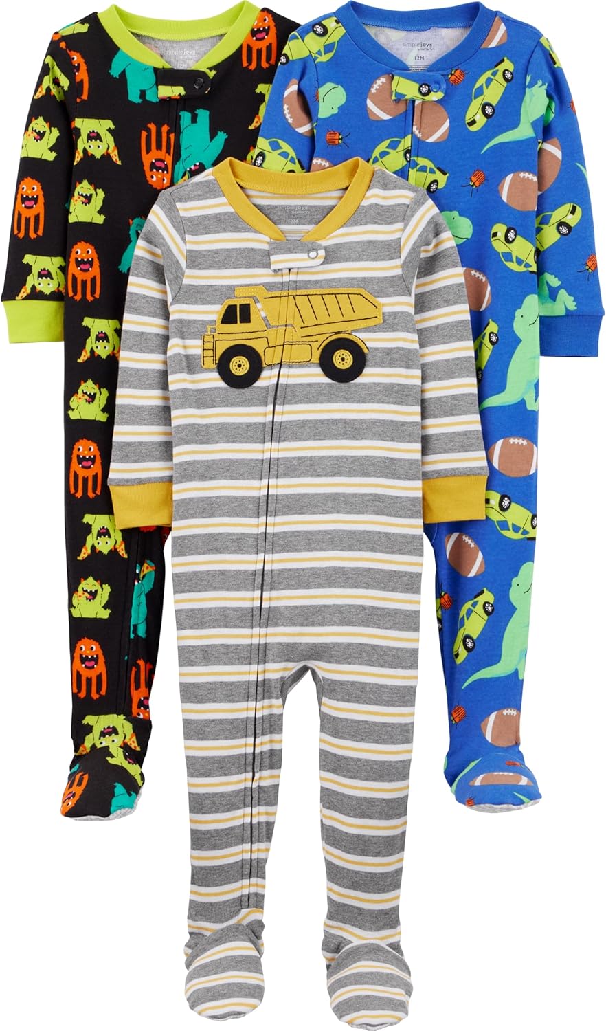 Detalle de Simple Joys by Carter's 3-Pack Snug Fit Footed Pajamas for Babies