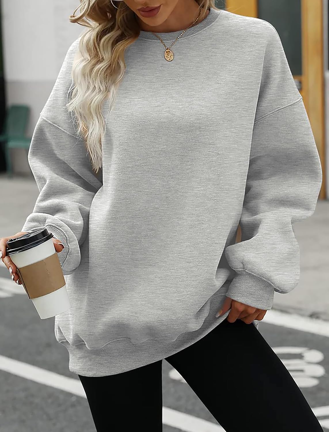Thumbnail 4 de Timuspo oversized fleece-sweatshirt voor dames met ronde hals