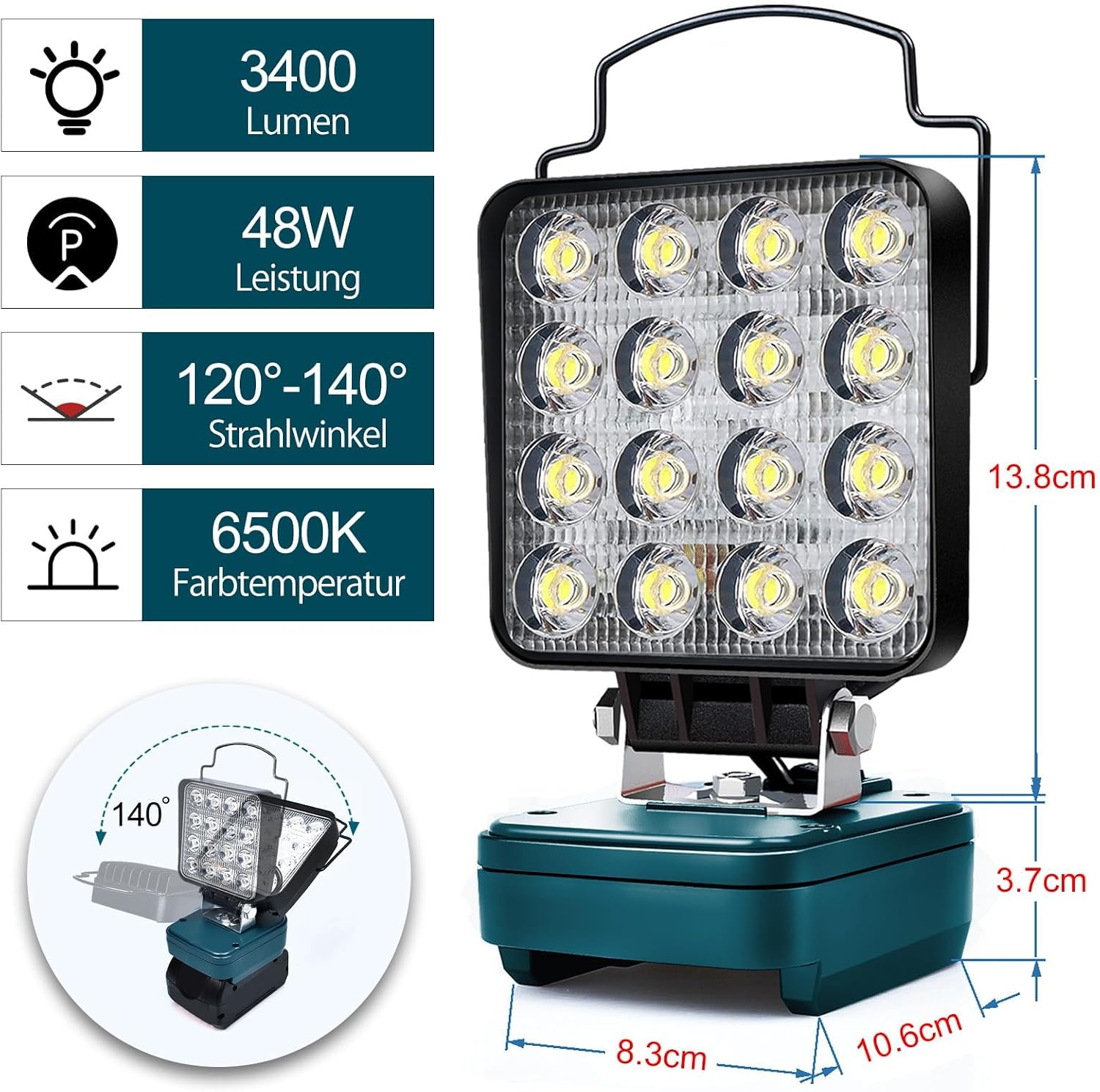 Detalle 2 de Akku Arbeitsleuchte für Bosch 18V 48 W