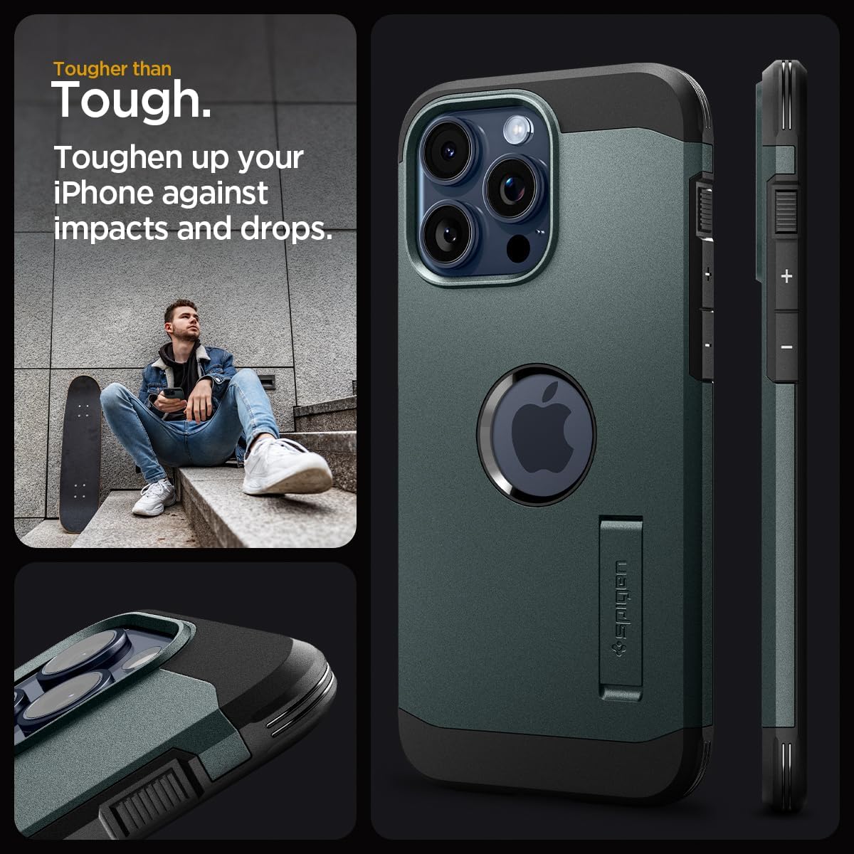 Thumbnail 2 de Spigen Tough Armor MagFit pour iPhone 15 Pro : coque magnétique antichoc avec béquille, vert