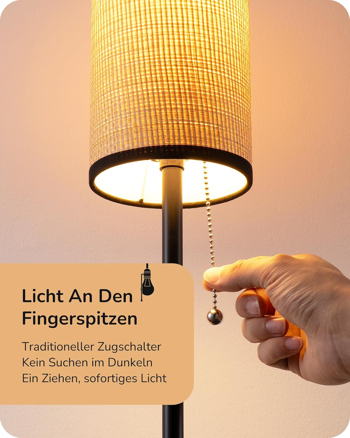 Detalle de EDISHINE Stehlampe Wohnzimmer – Moderne Stehleuchte mit Schwarz Glasfaser-Schirm & Marmorsockel, E27, 6W LED, 2700K