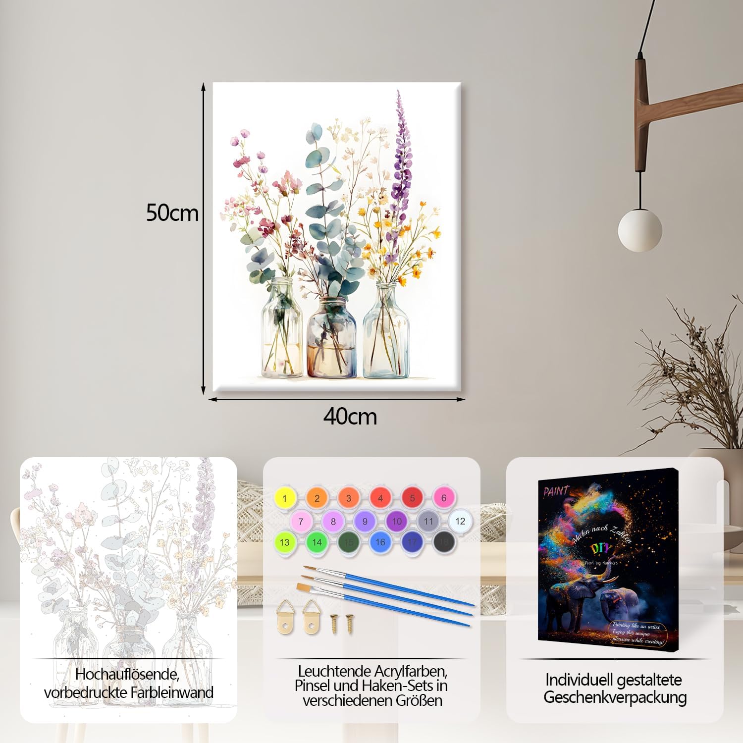 Detalle de ShengDexin Malen nach Zahlen Erwachsene Blumen – DIY Paint by Numbers Set (40 x 50 cm)