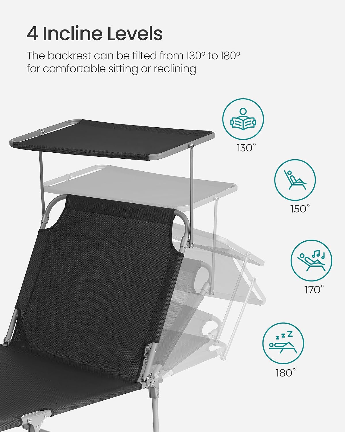 Detalle de SONGMICS UGCB192B01 Folding Sun Lounger with Adjustable Backrest and Sunshade