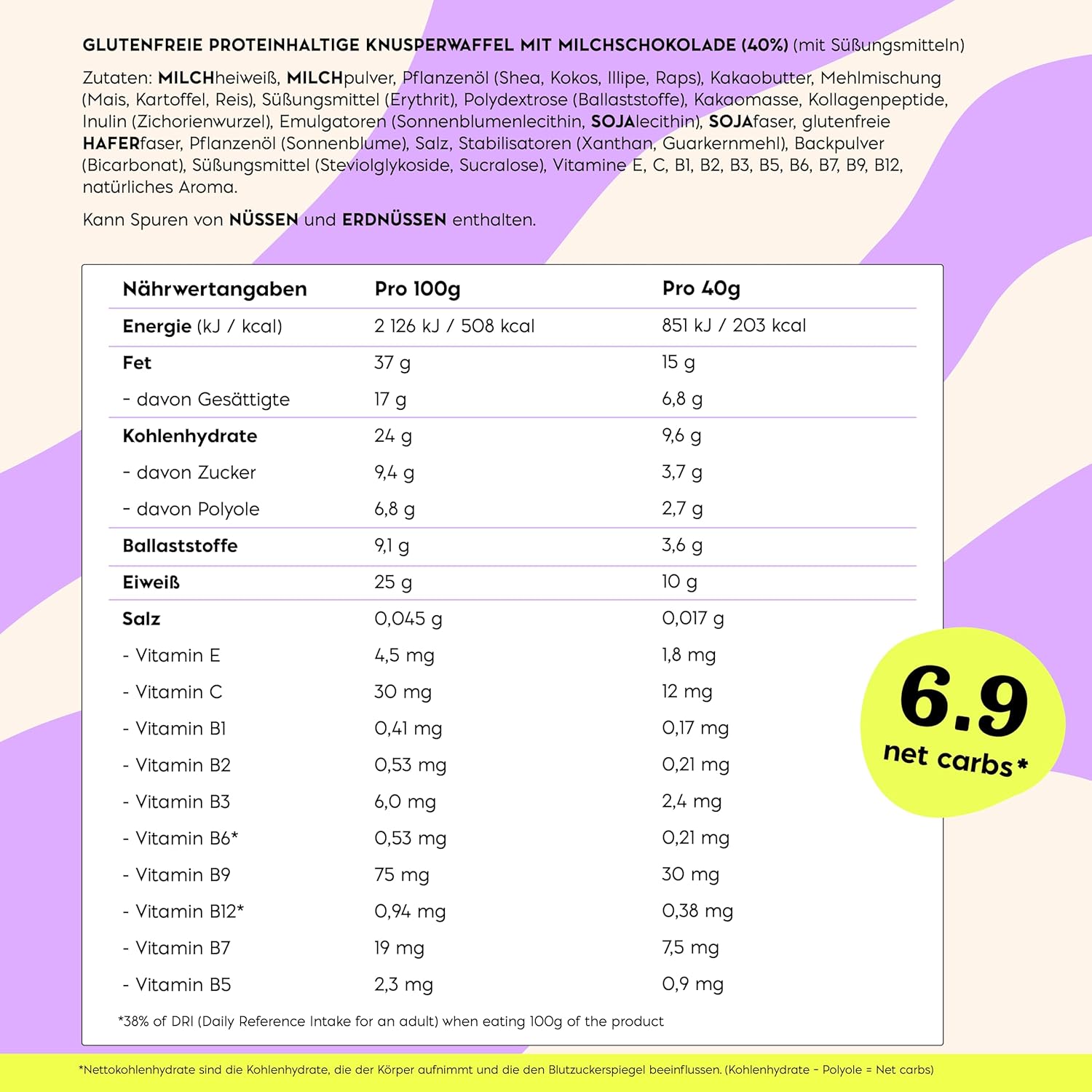 Thumbnail 6 de NICKS Protein Wafer Riegel Vanille – Low-Carb Proteinriegel ohne Zuckerzusatz, glutenfrei (25% Eiweiß)