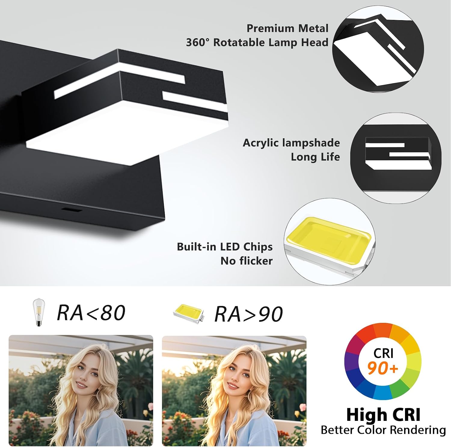 Detalle de LKHF 4-Light 30-Inch Dimmable Matte Black Modern Bathroom Vanity Light