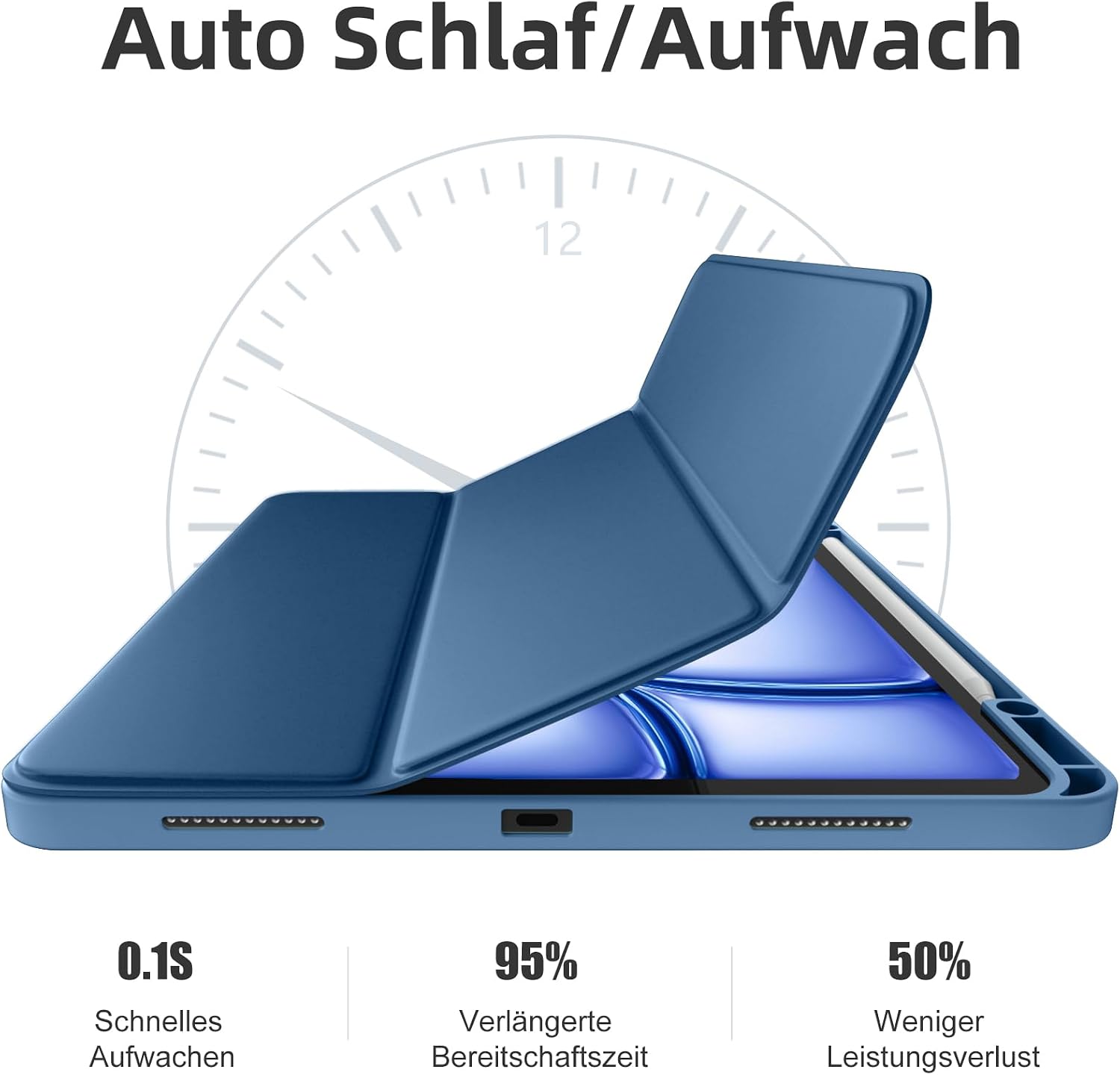 Thumbnail 6 de Vobafe Hülle für iPad Air 13 Zoll M4 2026 / M3 2025 / M2 2024 – Dreifach-Ständer, Stiftablage, Auto Wake/ Sleep, TPU-Rückseite, Blau