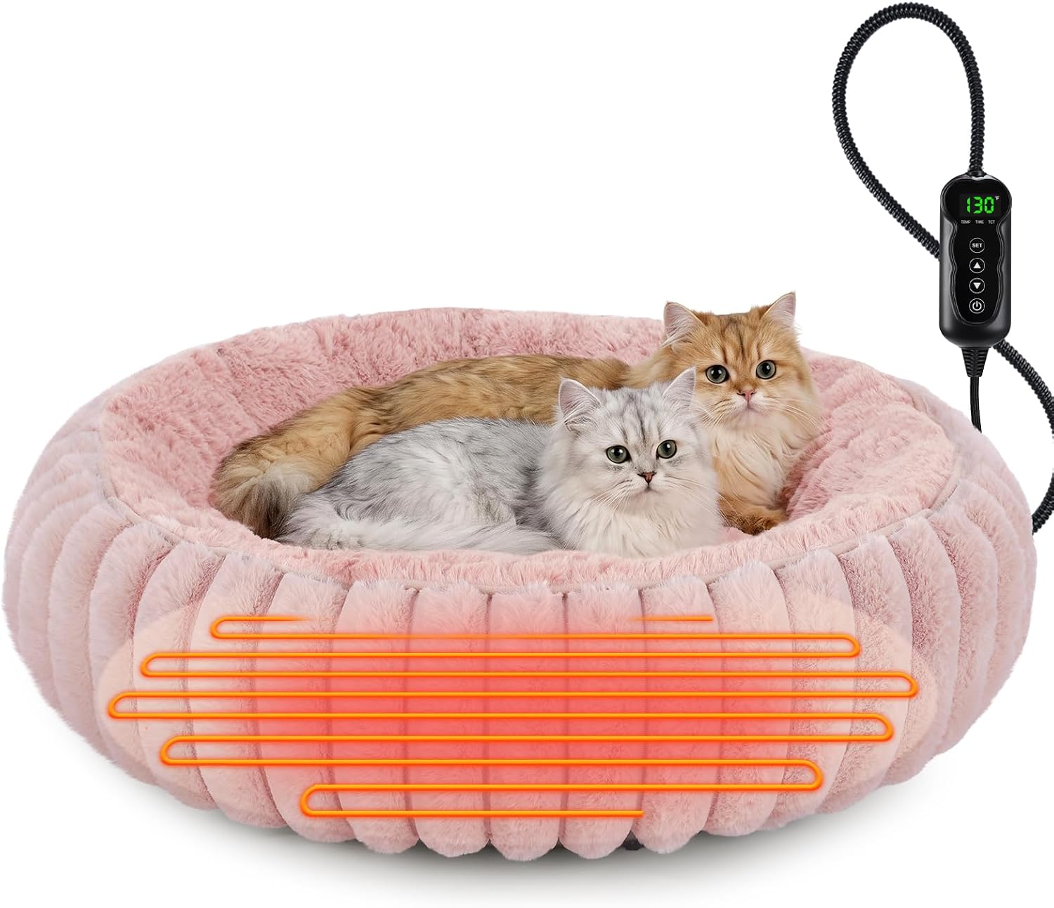 Detalle de INVENHO TK-HPPD50T Heated Cat Bed, 24-Inch Donut with Adjustable Temperature
