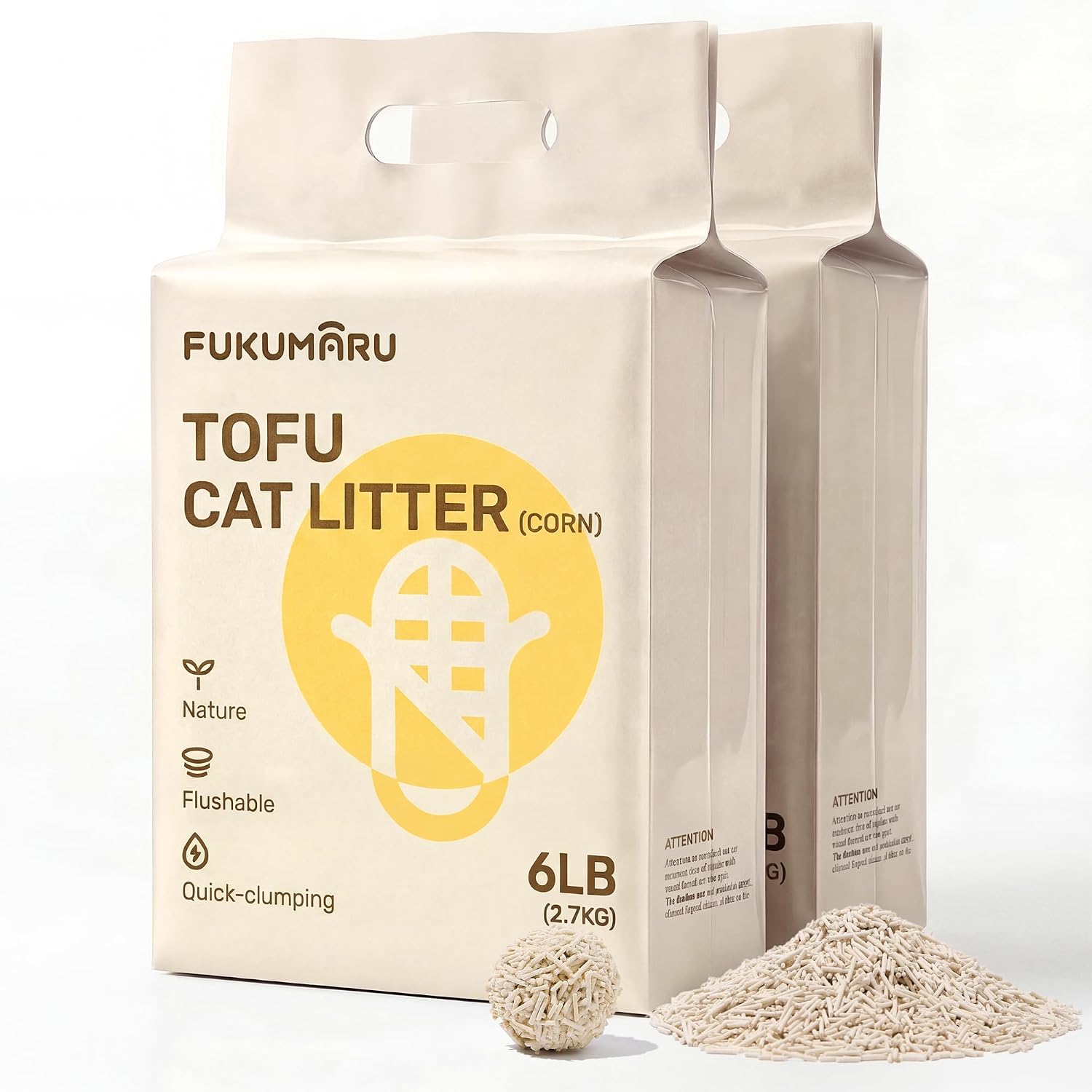 FUKUMARU Tofu Cat Litter Natural, Unscented, Dust Free, Low Tracking Pellets (Flushable)