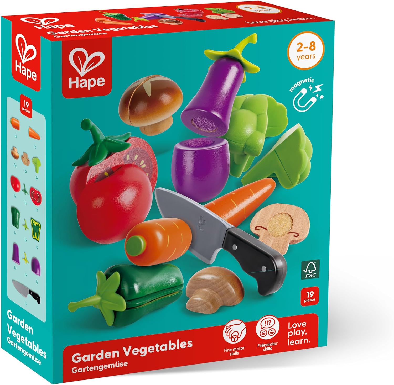 Detalle 2 de Hape Garden Vegetables: set di ortaggi in legno per gioco creativo