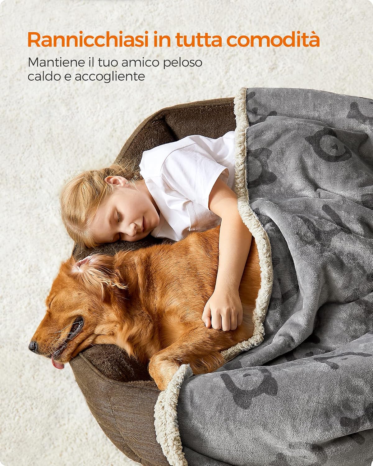 Detalle 2 de Feandrea Coperta impermeabile reversibile in sherpa e flanella per cani e gatti XXL 203 x 152 cm (grigio)
