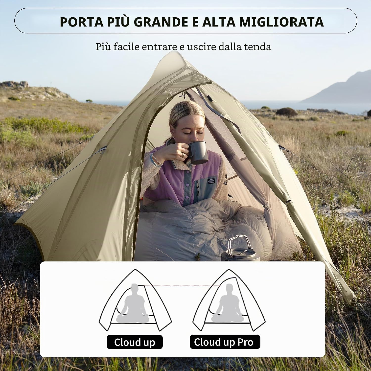 Detalle de Naturehike Cloud Up Pro 2: Tenda da Campeggio leggera, facile da montare e resistente al vento per 2 persone