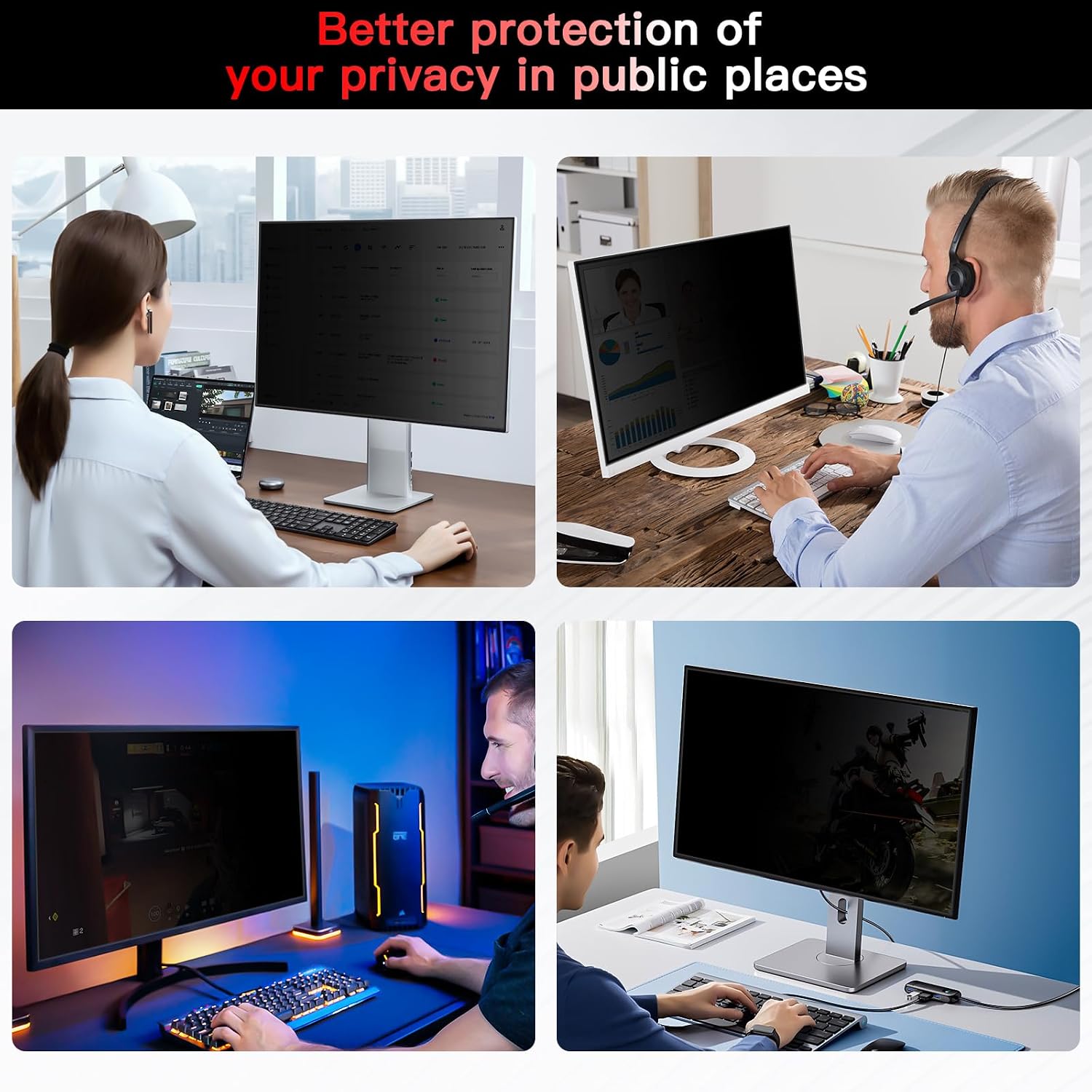 Detalle de ZOEGAA 2-Pack 27-Inch Privacy Screen – 16:9, Removable & Anti-Blue Light