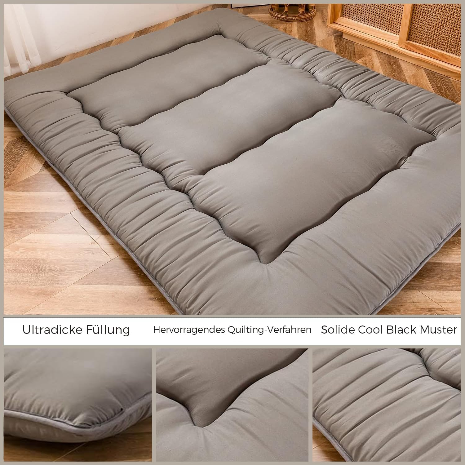 Detalle de MAXYOYO Japanese Floor Mattress Futon Mattress, Thicken Tatami Mat Sleeping Pad Foldable (Charcoal Grey, Single)