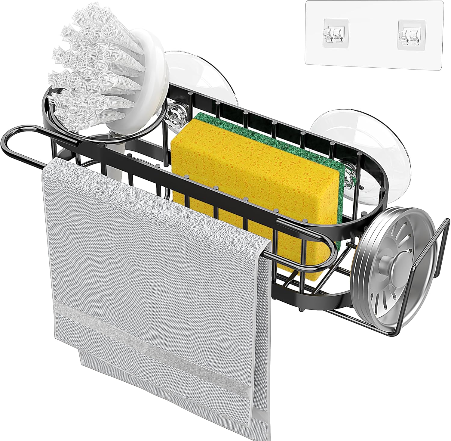 Thumbnail 3 de Cisily Kitchen Sink Caddy Sponge Holder in the Sink (Stainless Steel) — Suction & Adhesive Mounting Organizer