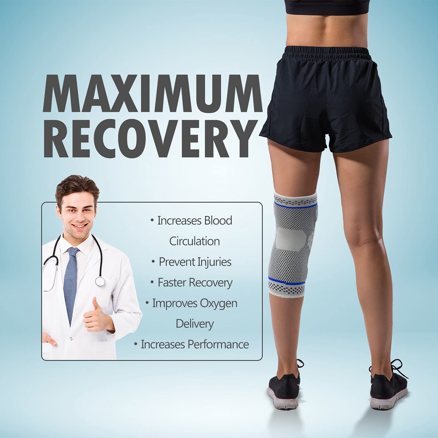 Thumbnail 6 de Lexniush Professional Knee Support – Patella Gel Pads, Spring Stabilizers & Anti-Slip Sleeve (Grey, Size L) for Arthritis, Pain Relief and Sports