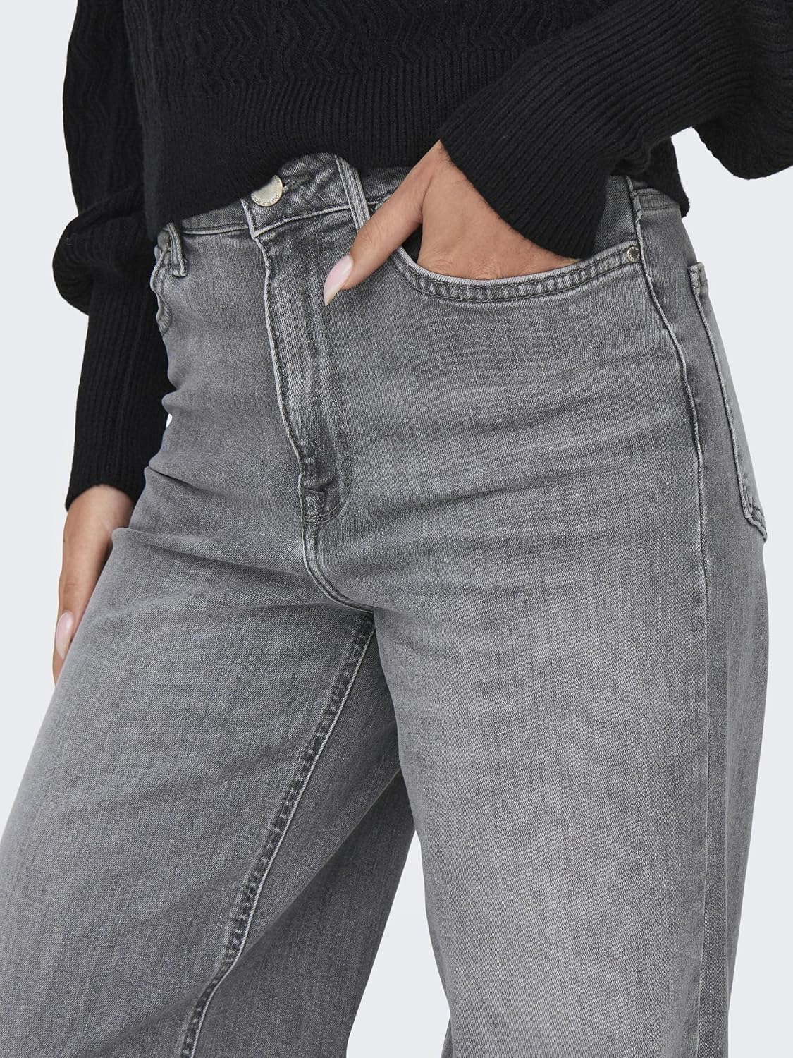 Detalle de Only Onlmadison Blush HW Wide DNM – Jean femme à jambe large taille haute