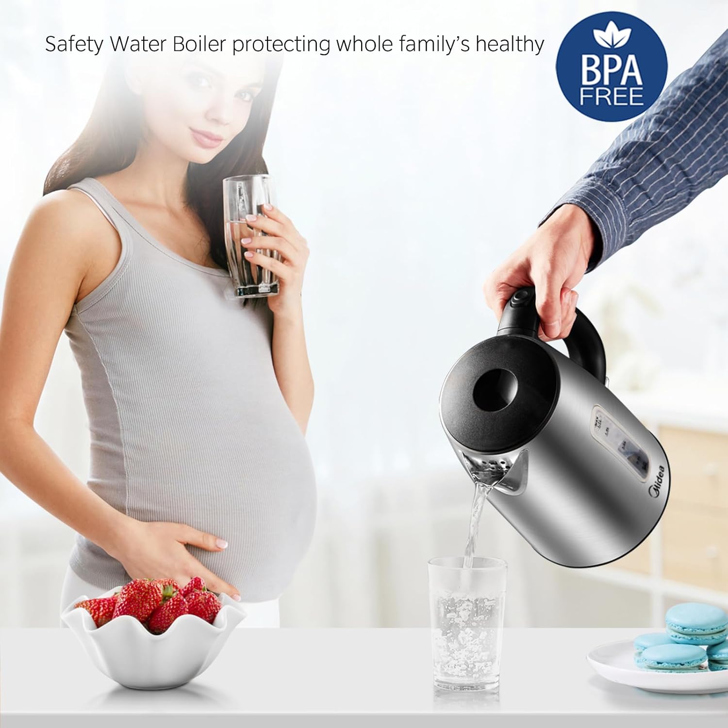 Thumbnail 5 de Midea Electric Kettle 3000W Fast Boil 1.7L Stainless Steel with LED Indicator & Removable Filter
