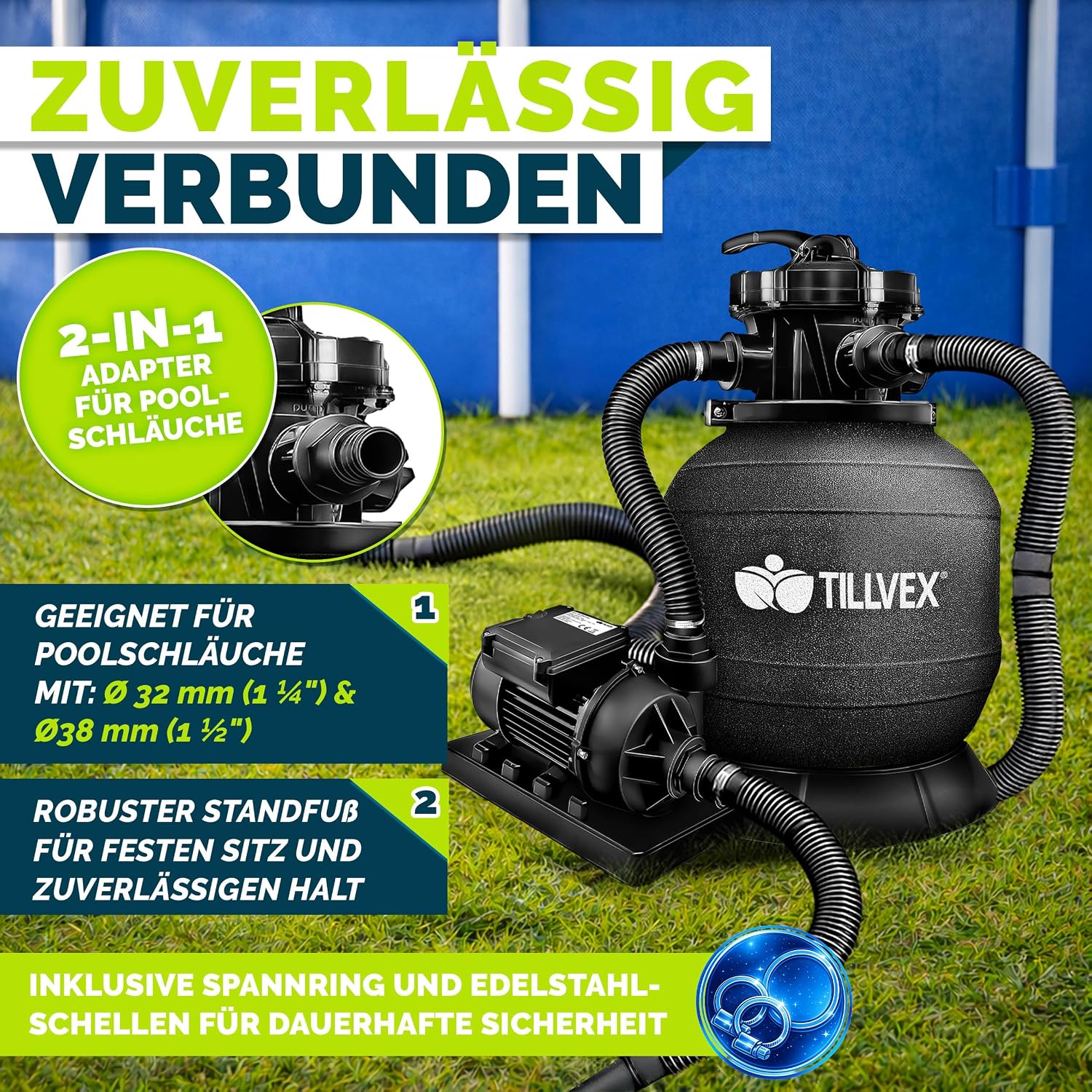 Detalle de tillvex TVSFT7900 zandfiltersysteem 7.900 l/u met 7-wegklep en filterballen