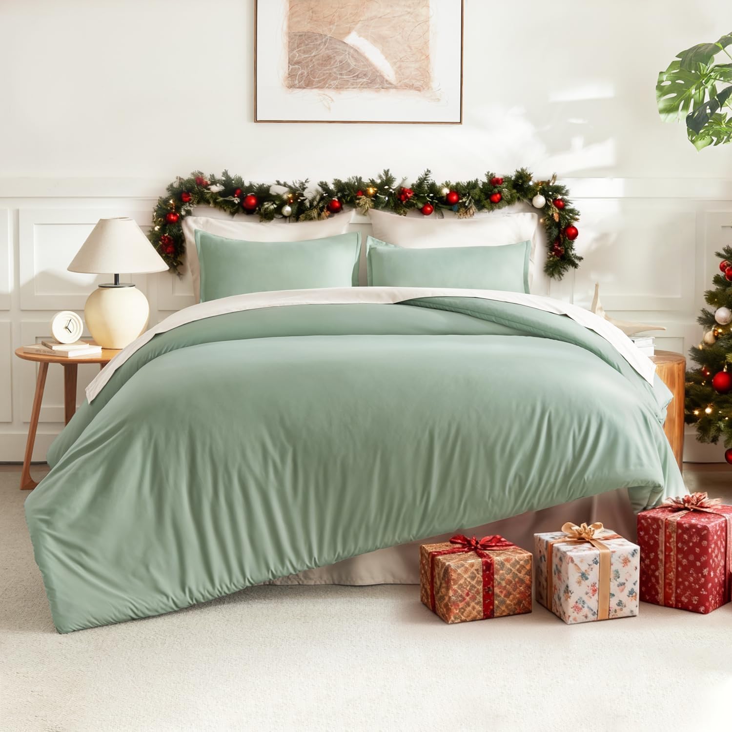 Detalle 2 de Litanika King Size Comforter Set, 3 Pieces – Lightweight All-Season Sage Green with Down-Alternative Filling