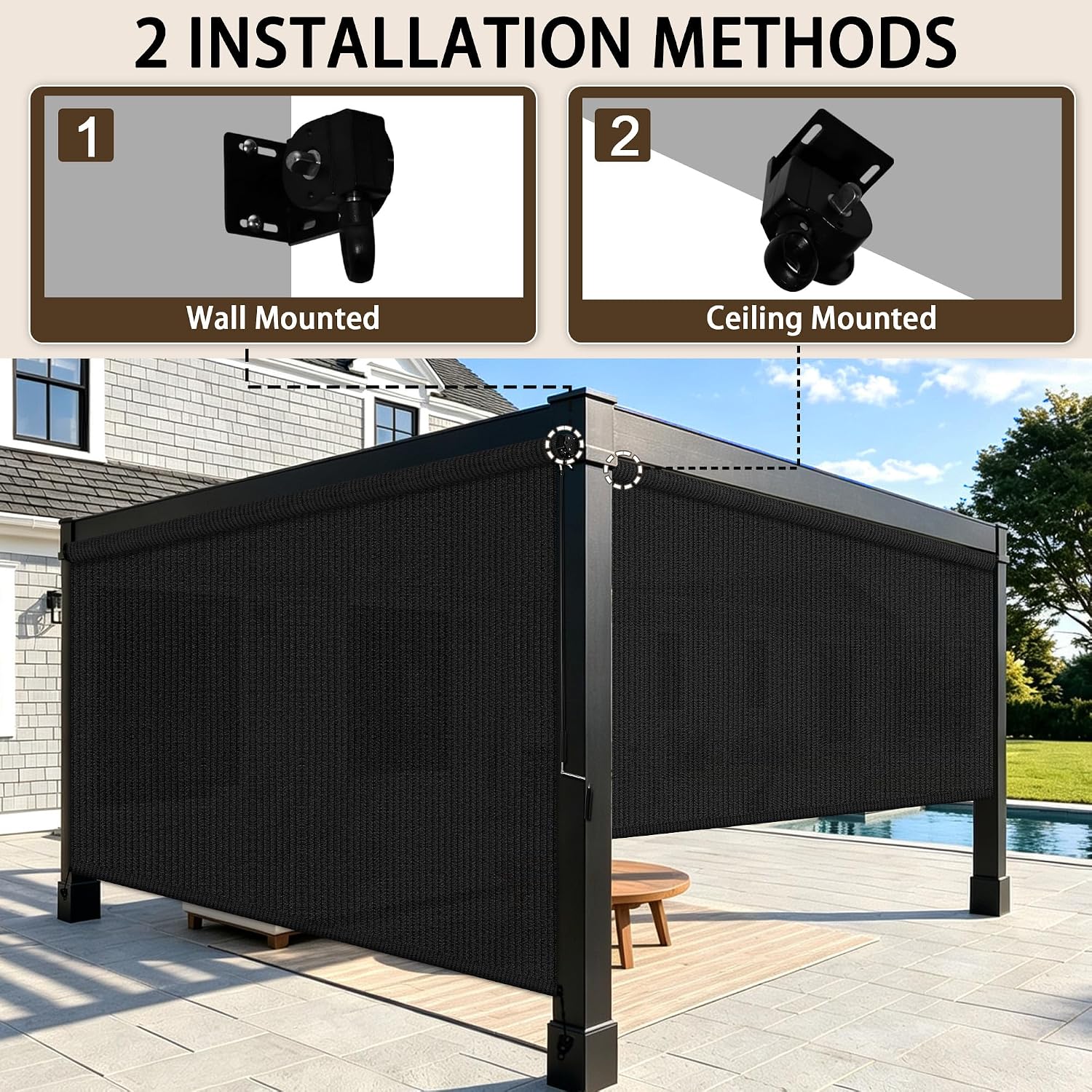 Detalle 2 de Zephyr Place Outdoor Roller Shade, 7' x 6', Cordless HDPE with 90% UV Protection