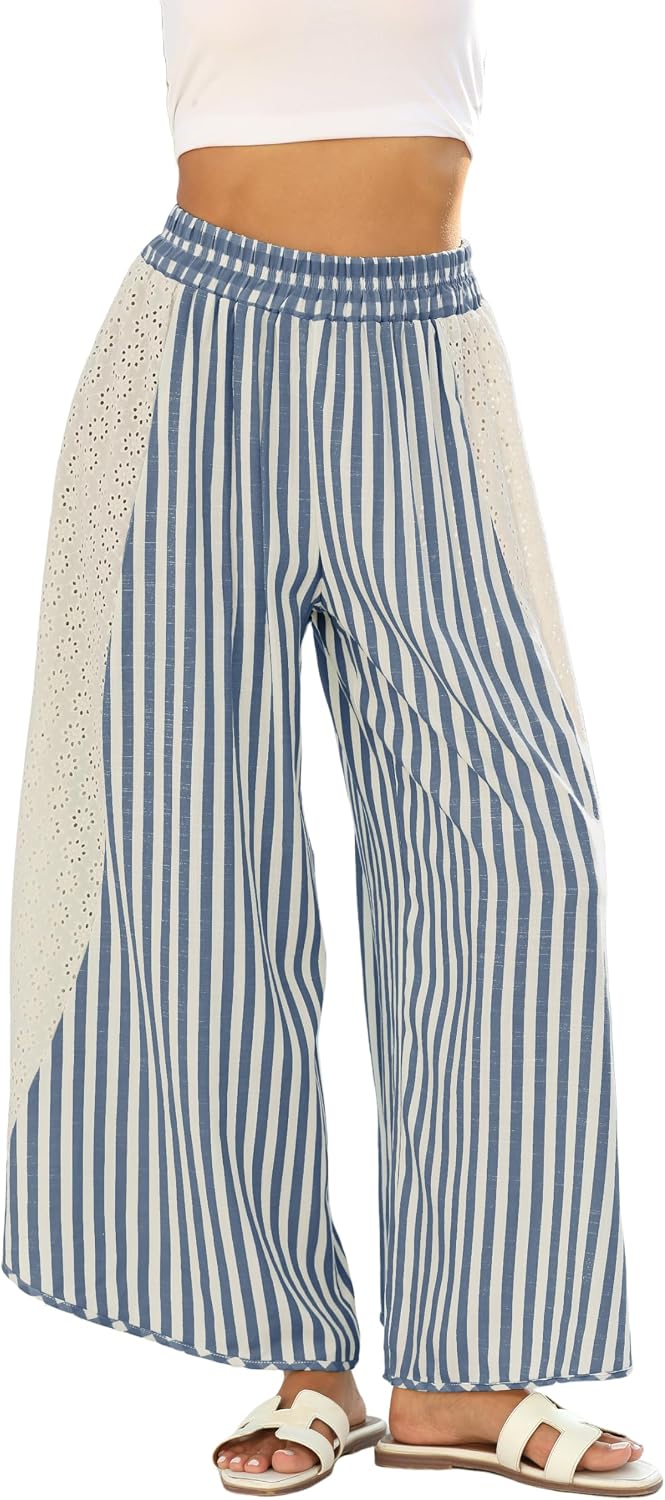 Detalle de Athlisan Womens Summer Casual Loose Striped Wide Leg Lounge Pants with Elastic Waist