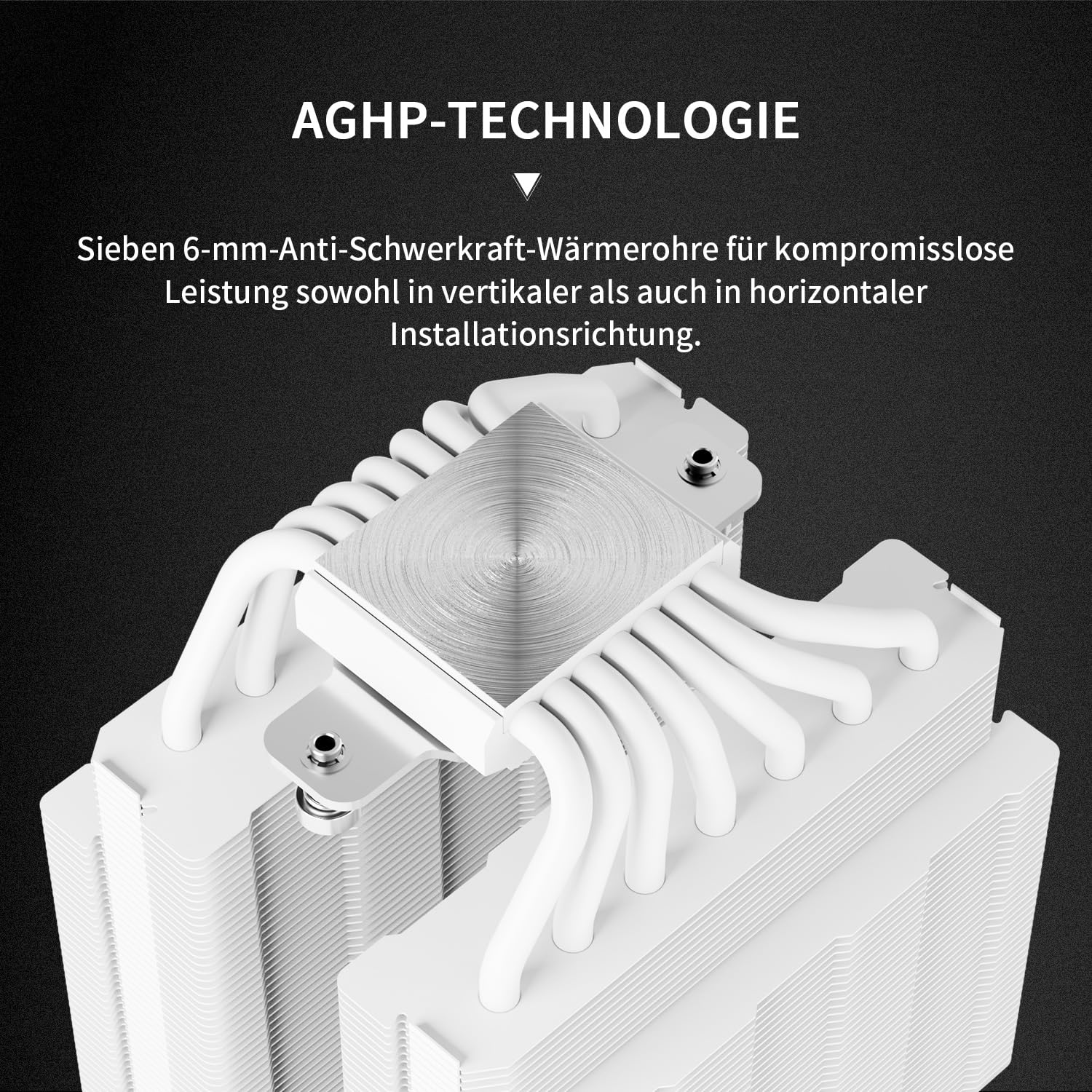 Detalle de Thermalright TR Phantom Spirit 120 Digital SNOW – Dual-Tower CPU-Luftkühler mit 7 Kupfer-Heatpipes und ARGB