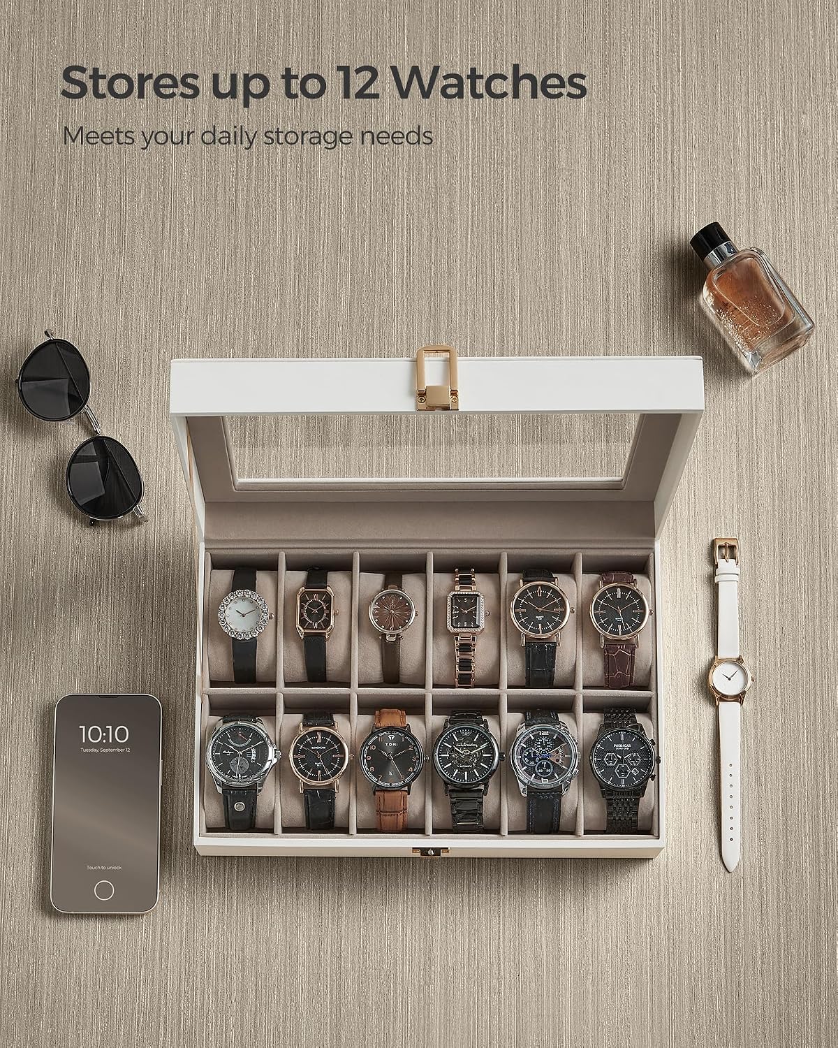 Detalle 2 de SONGMICS JWB120W01 12‑slot watch box