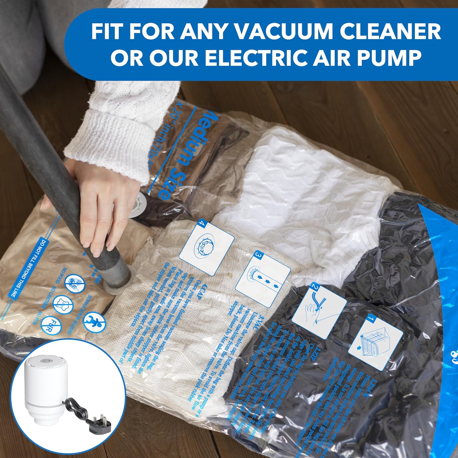 Detalle de 16 Pack Vacuum Storage Bags with Electric Air Pump – Jumbo to Small, Airtight Compression for Clothes and Bedding