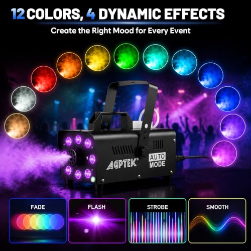 Detalle 2 de AGPTEK Fog Machine 600W with 12 RGB Colors, 4000 CFM, Auto Shutoff